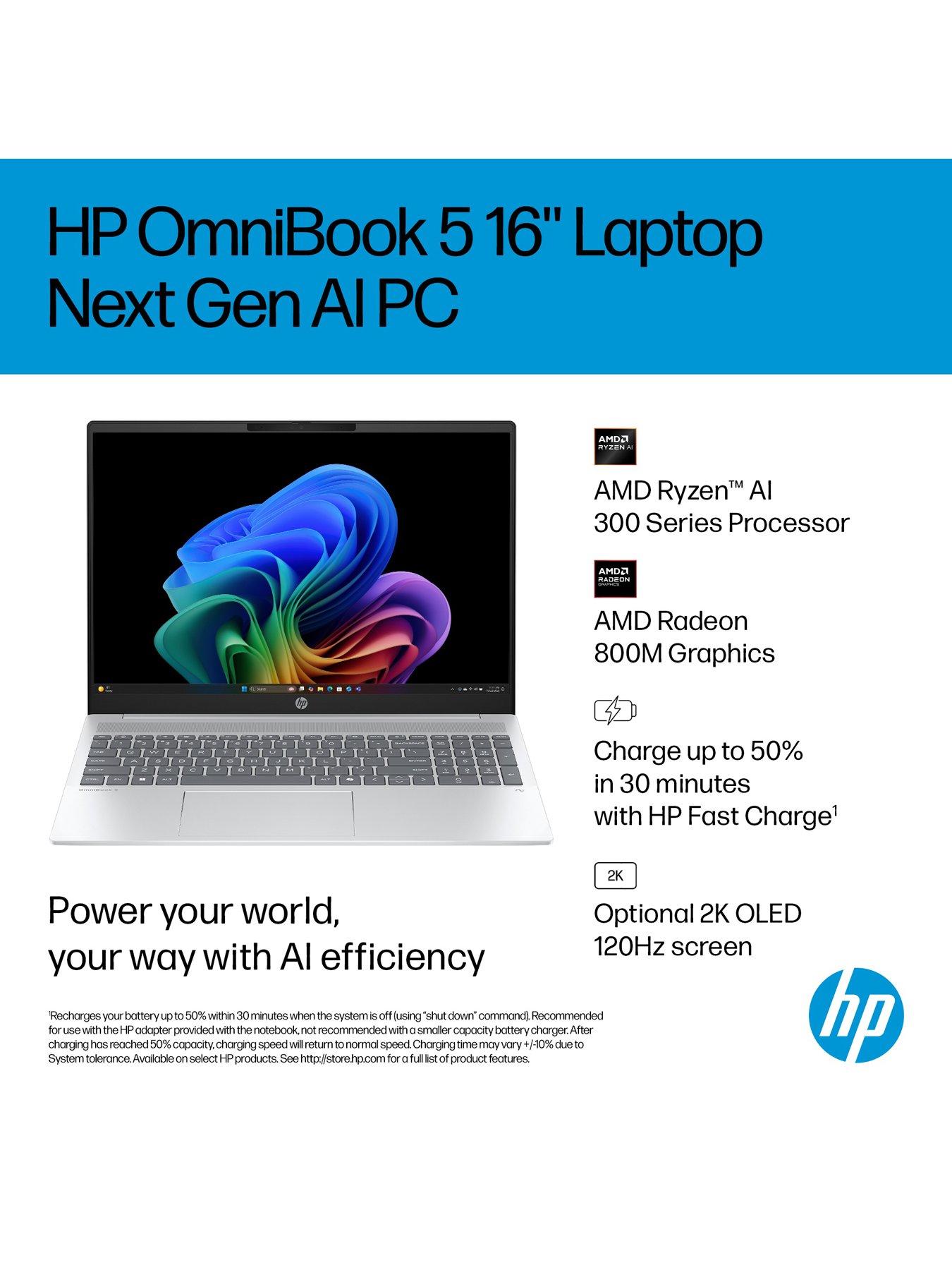 Image 4 of 8 of HP OmniBook 5 - Copilot+ PC - 16in - AMD Ryzen AI 7 - 16GB RAM - 1TB SSD - Silver