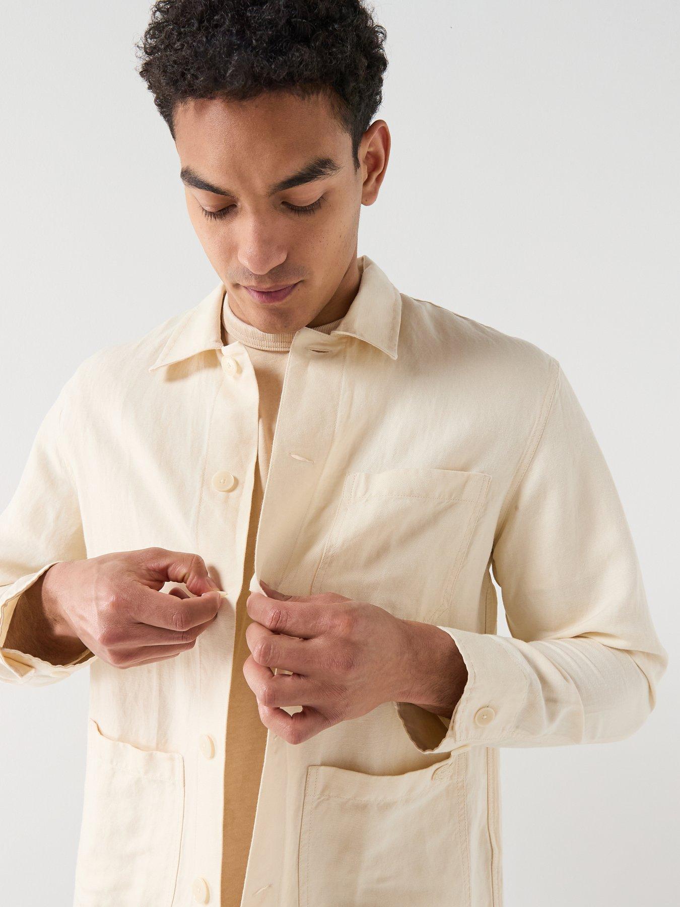  image of lacoste-casual-linen-overshirt-off-white