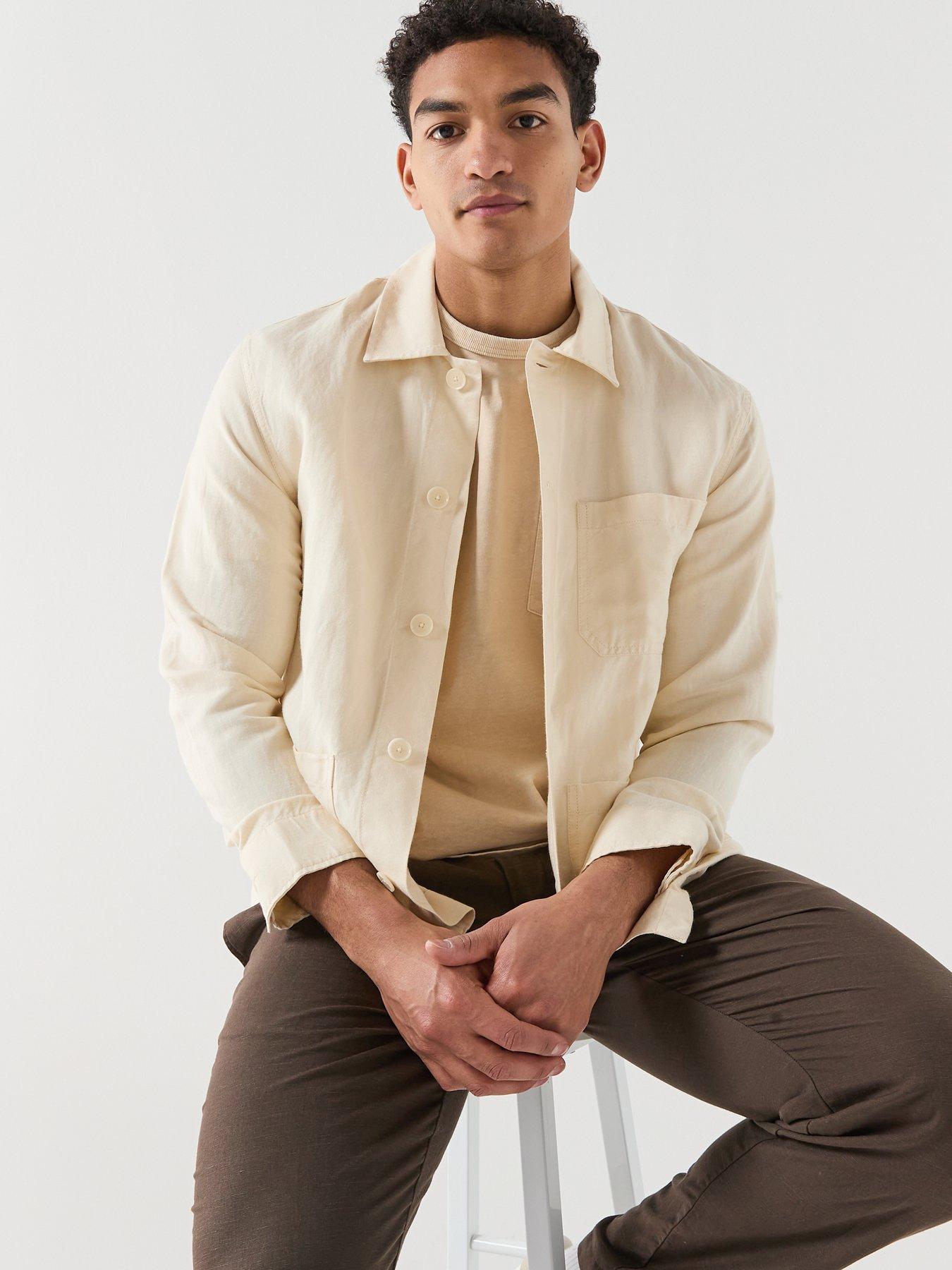 image of lacoste-casual-linen-overshirt-off-white