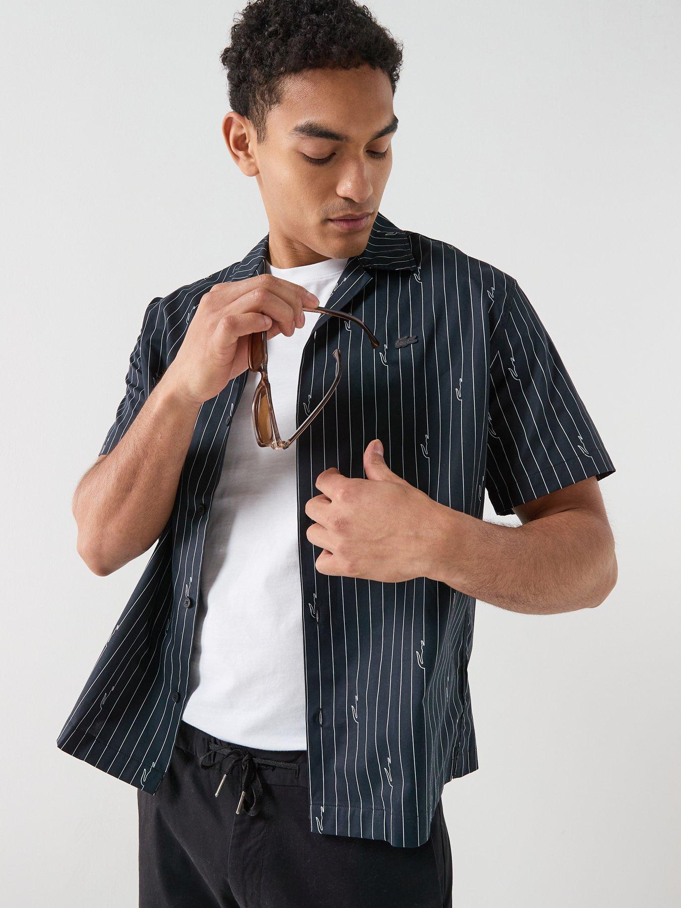 Lacoste Relaxed Fit Open Collar Printed Shirt - Black