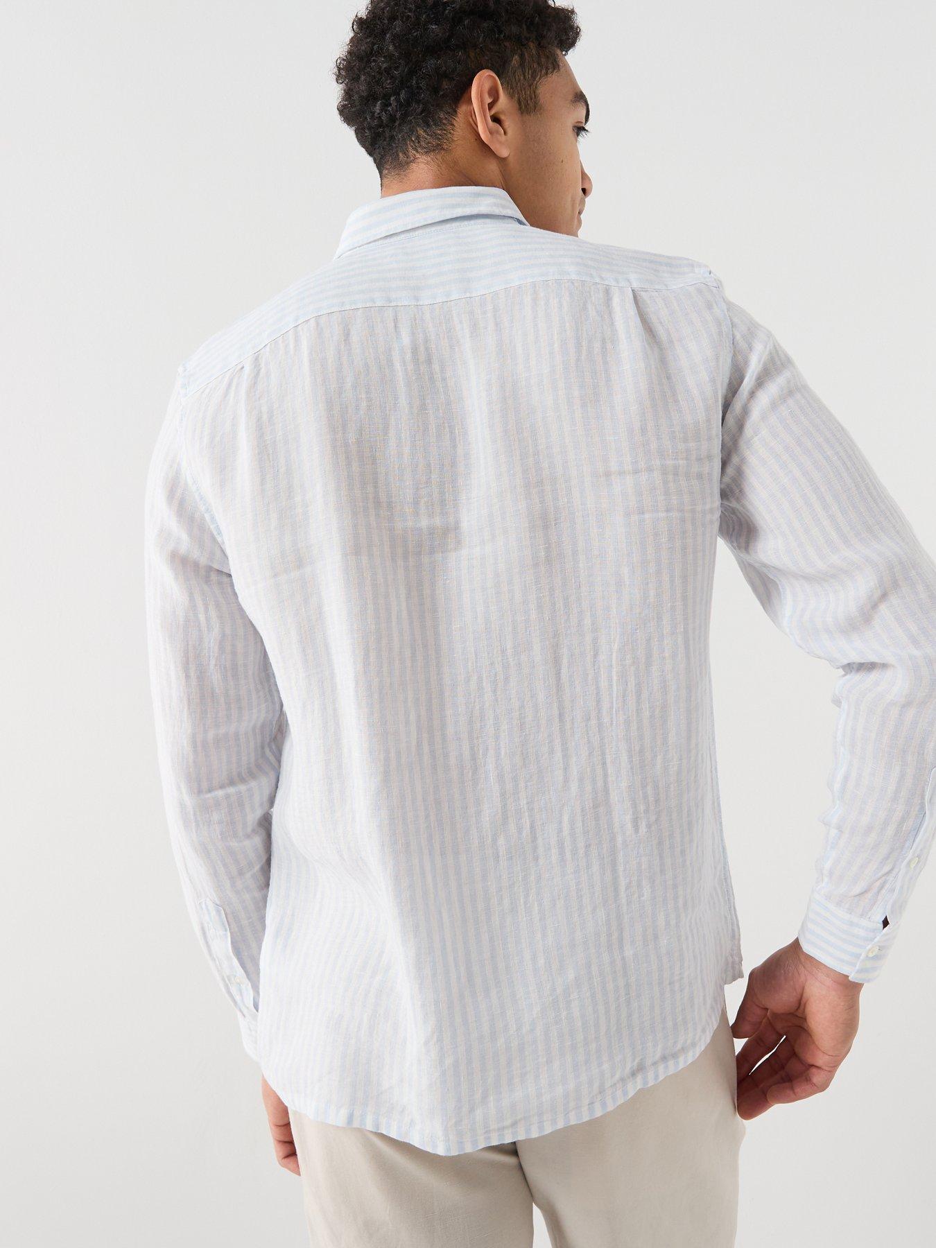  image of lacoste-regular-fit-striped-linen-shirt-blue