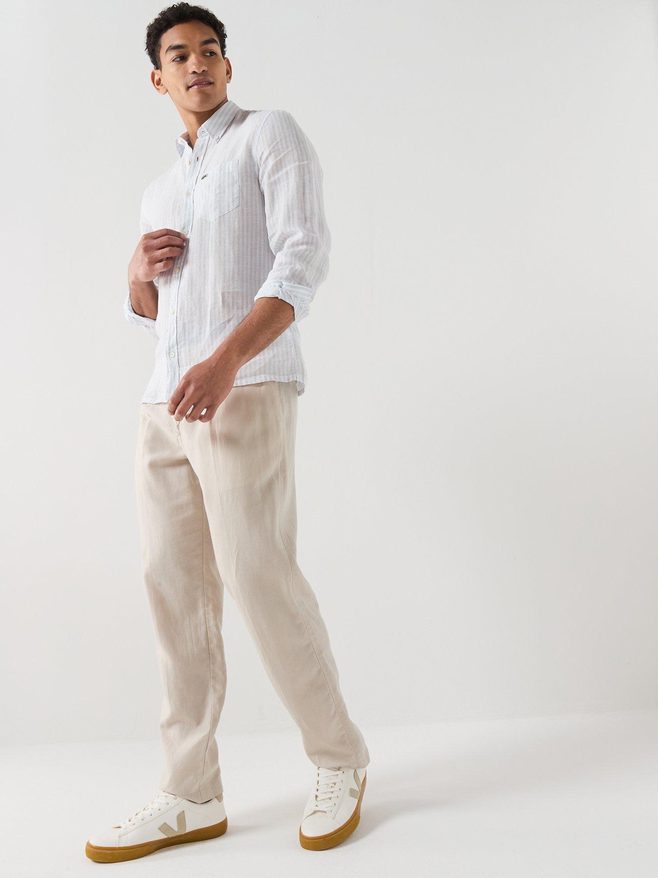  image of lacoste-regular-fit-striped-linen-shirt-blue