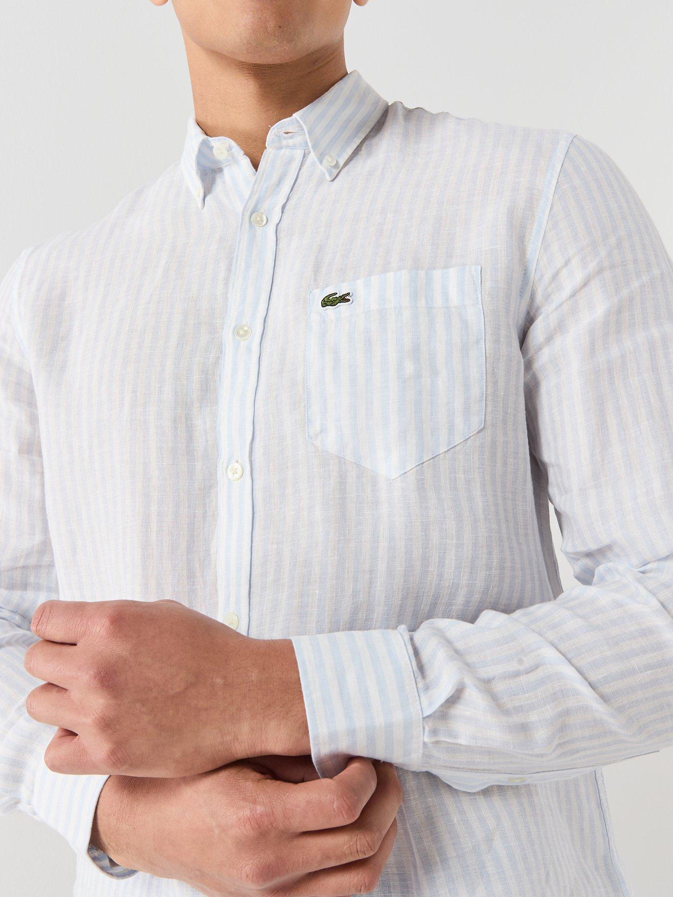  image of lacoste-regular-fit-striped-linen-shirt-blue