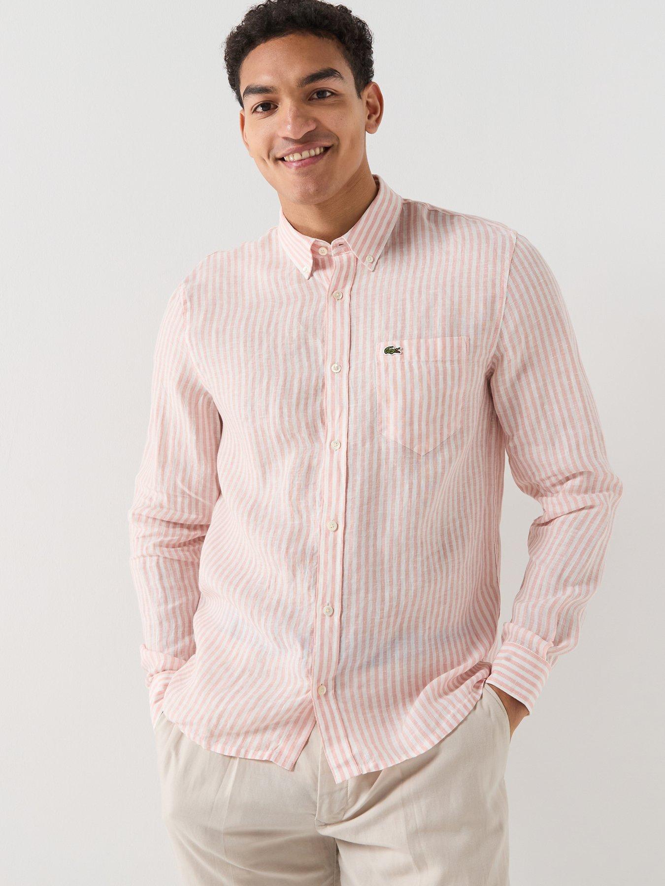 lacoste-regular-fit-striped-linen-shirt-orange