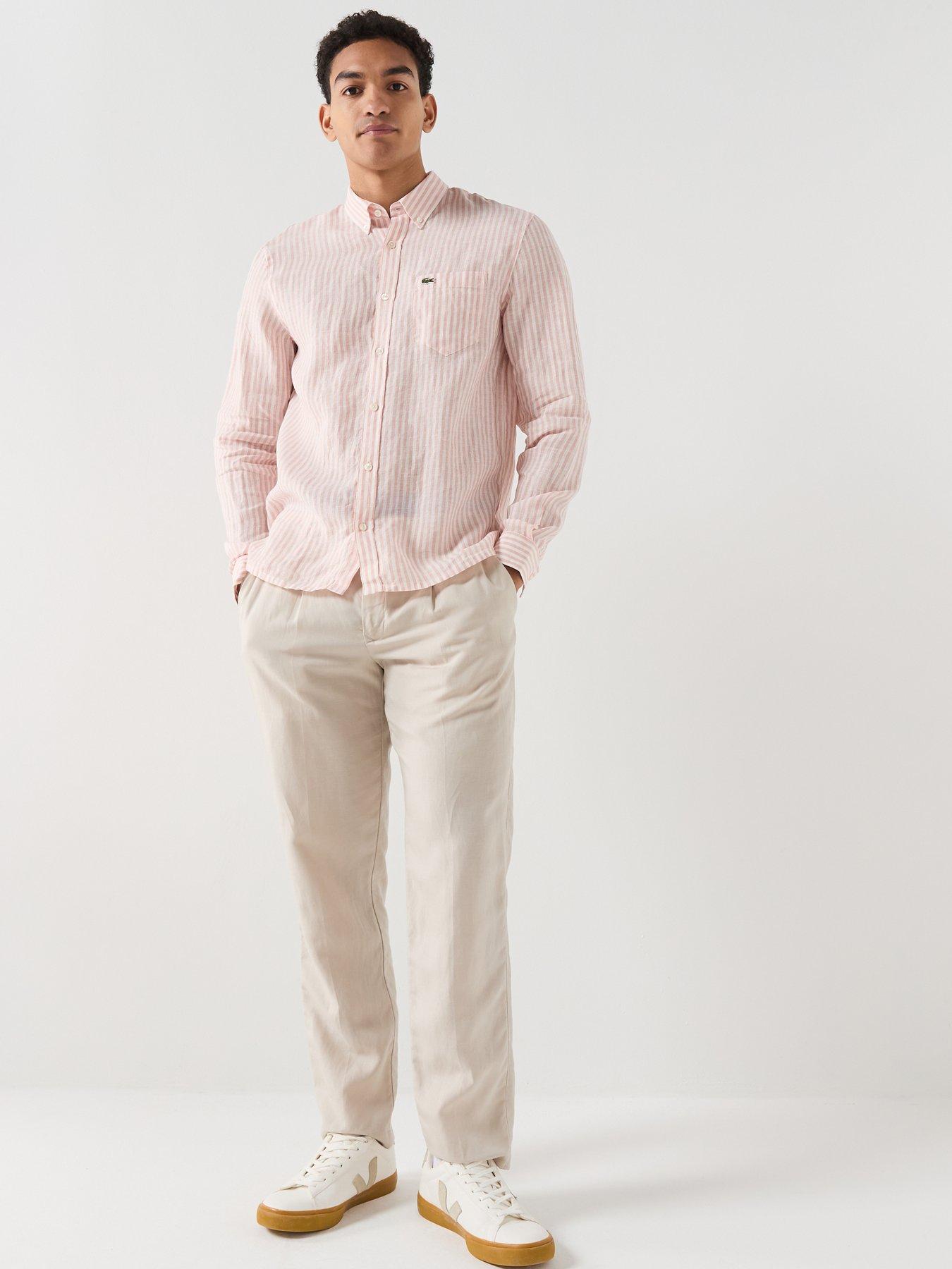 Image 3 of 6 of Lacoste Regular Fit Striped Linen Shirt - Orange