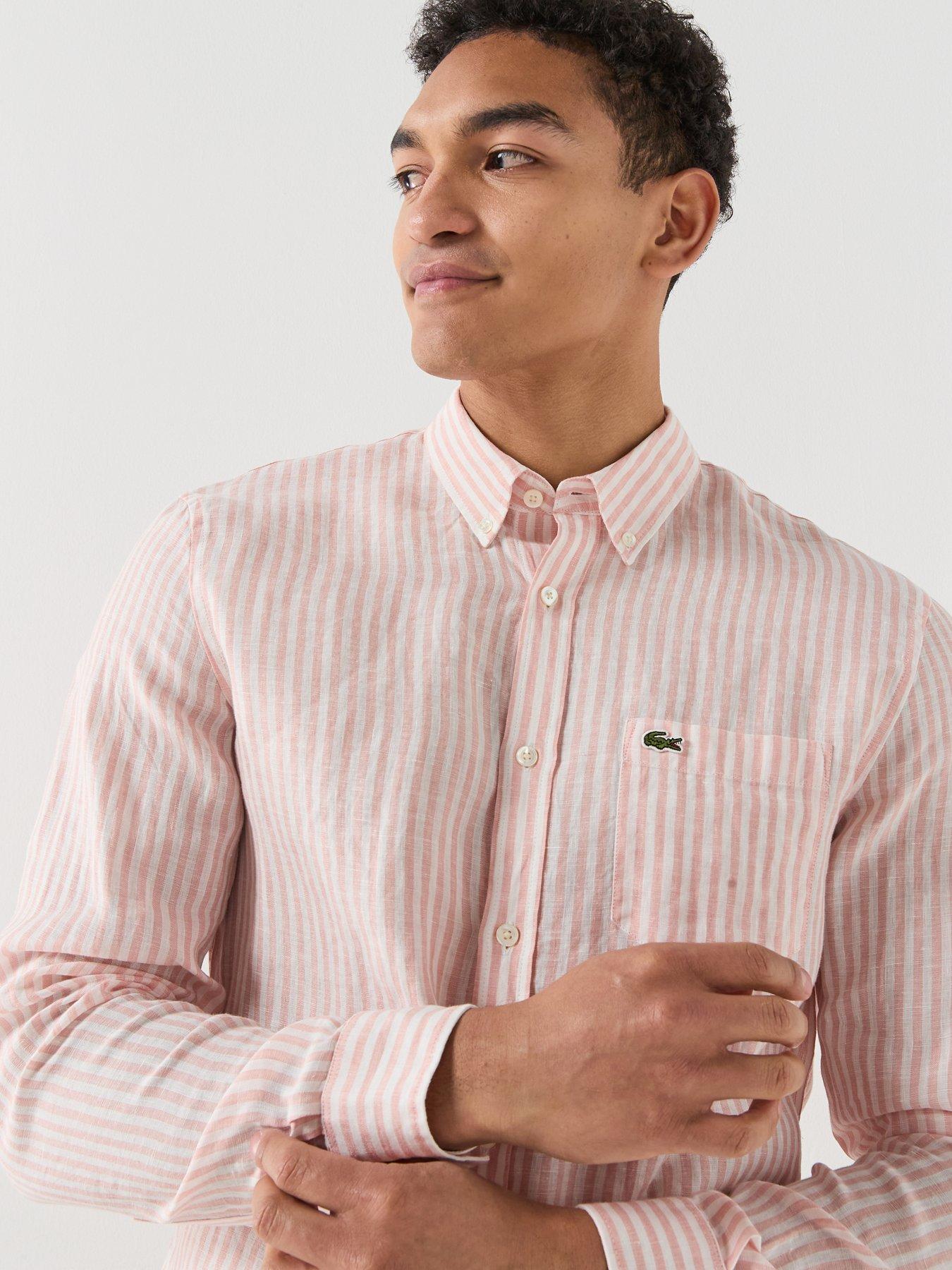 Image 4 of 6 of Lacoste Regular Fit Striped Linen Shirt - Orange
