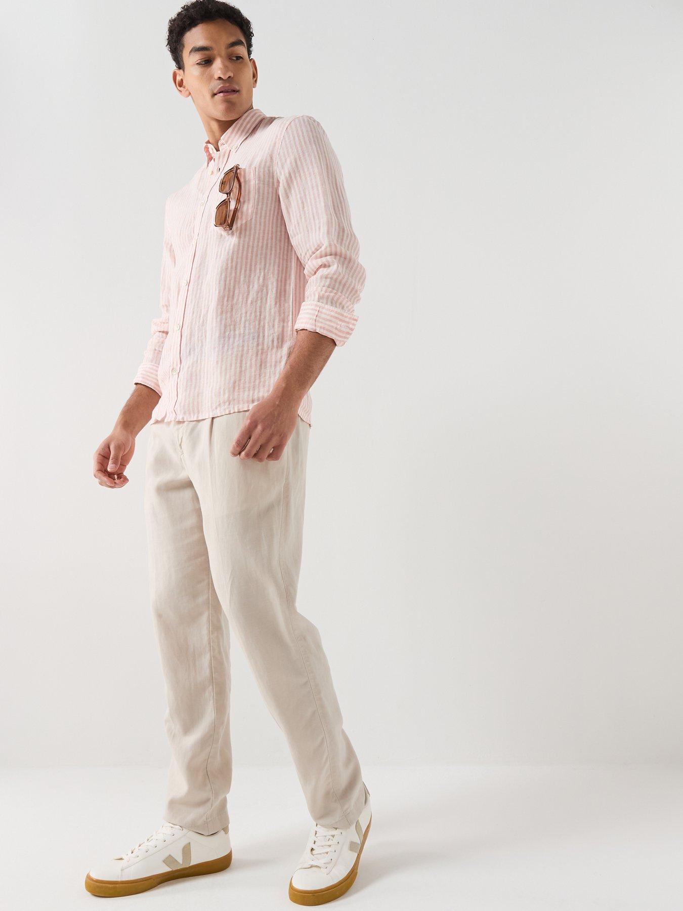 Image 6 of 6 of Lacoste Regular Fit Striped Linen Shirt - Orange