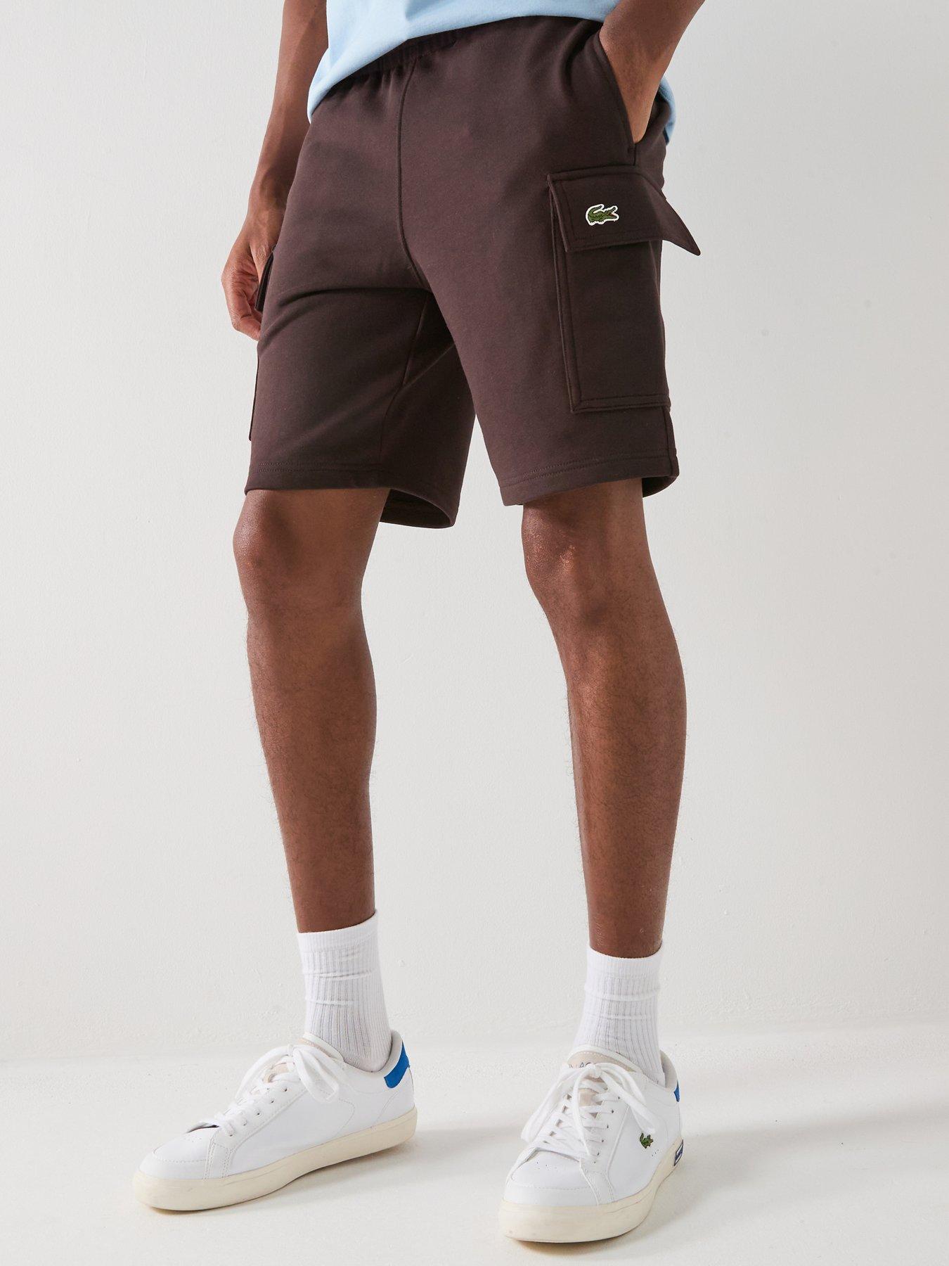  image of lacoste-regular-fit-fleece-cargo-shorts-brown