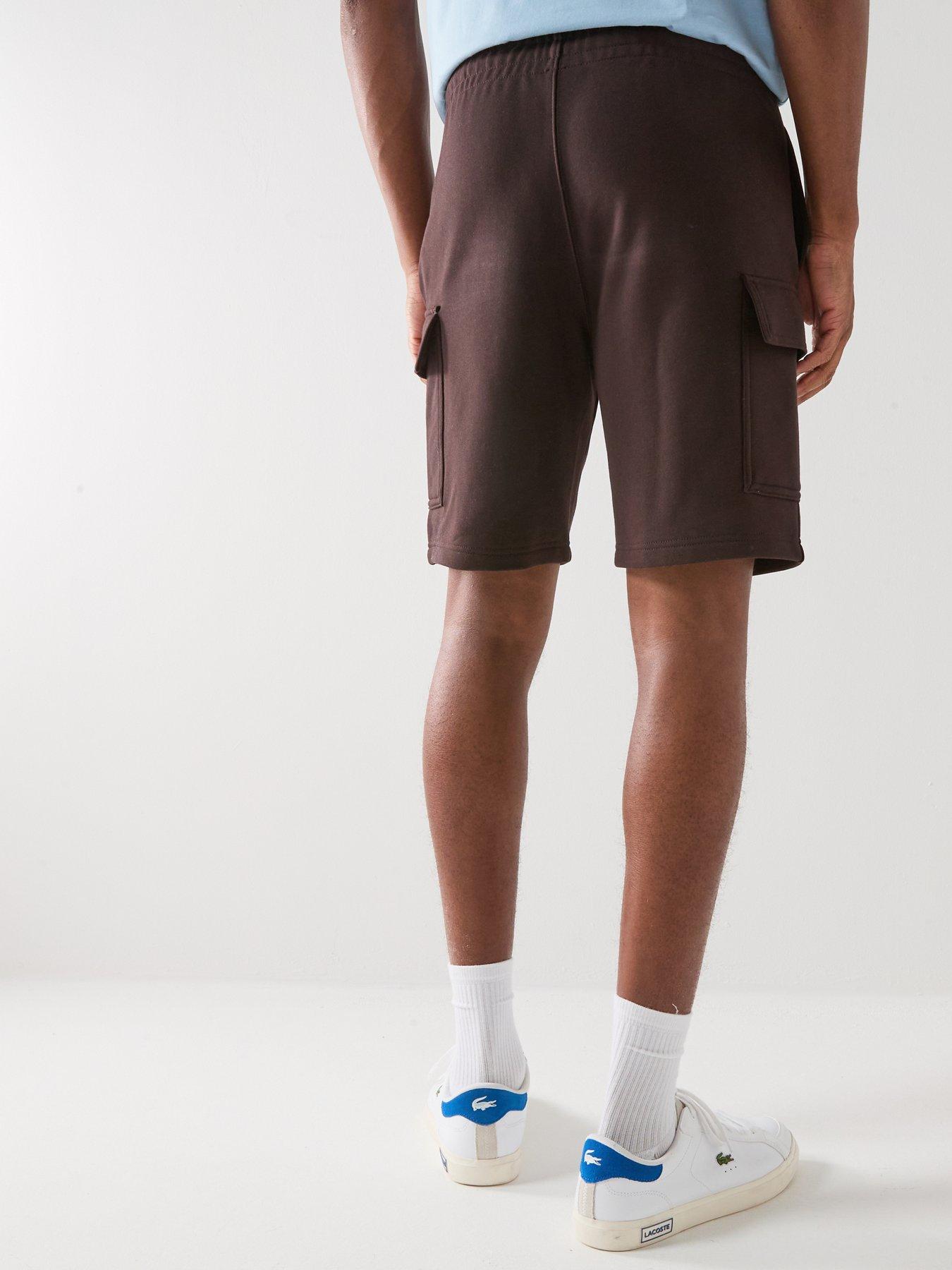  image of lacoste-regular-fit-fleece-cargo-shorts-brown