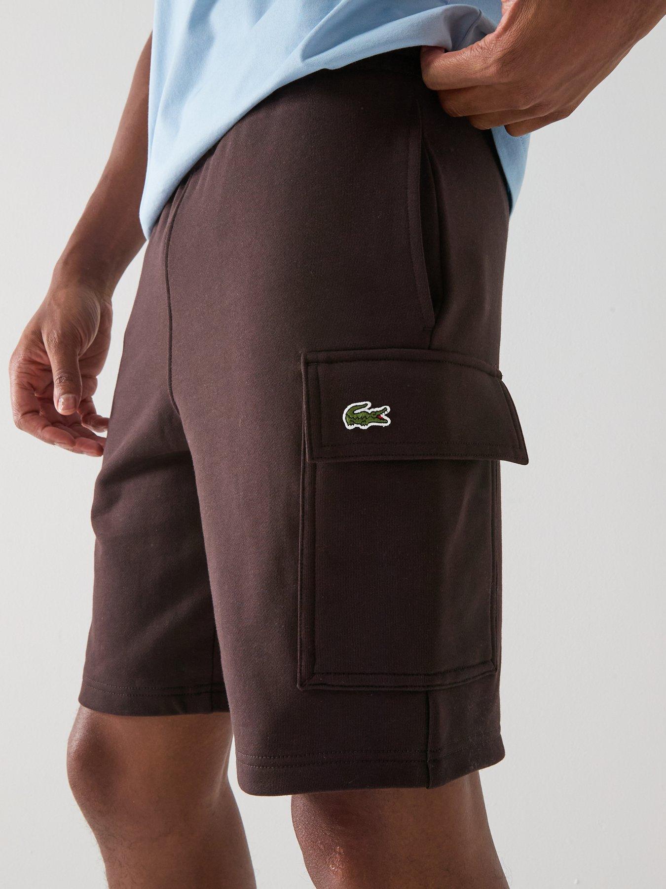  image of lacoste-regular-fit-fleece-cargo-shorts-brown