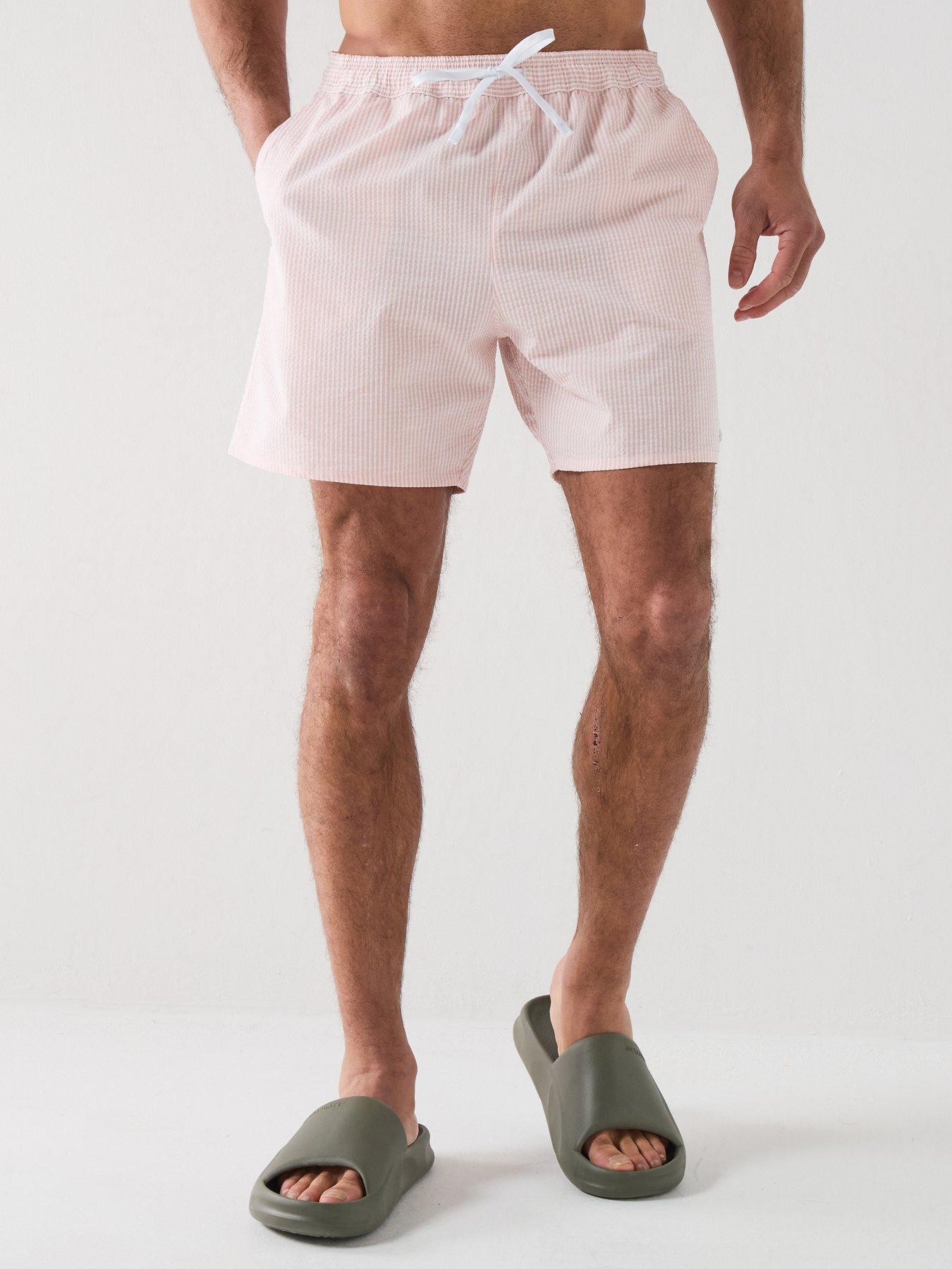 Lacoste Mid Length Striped Swim Trunks - Orange