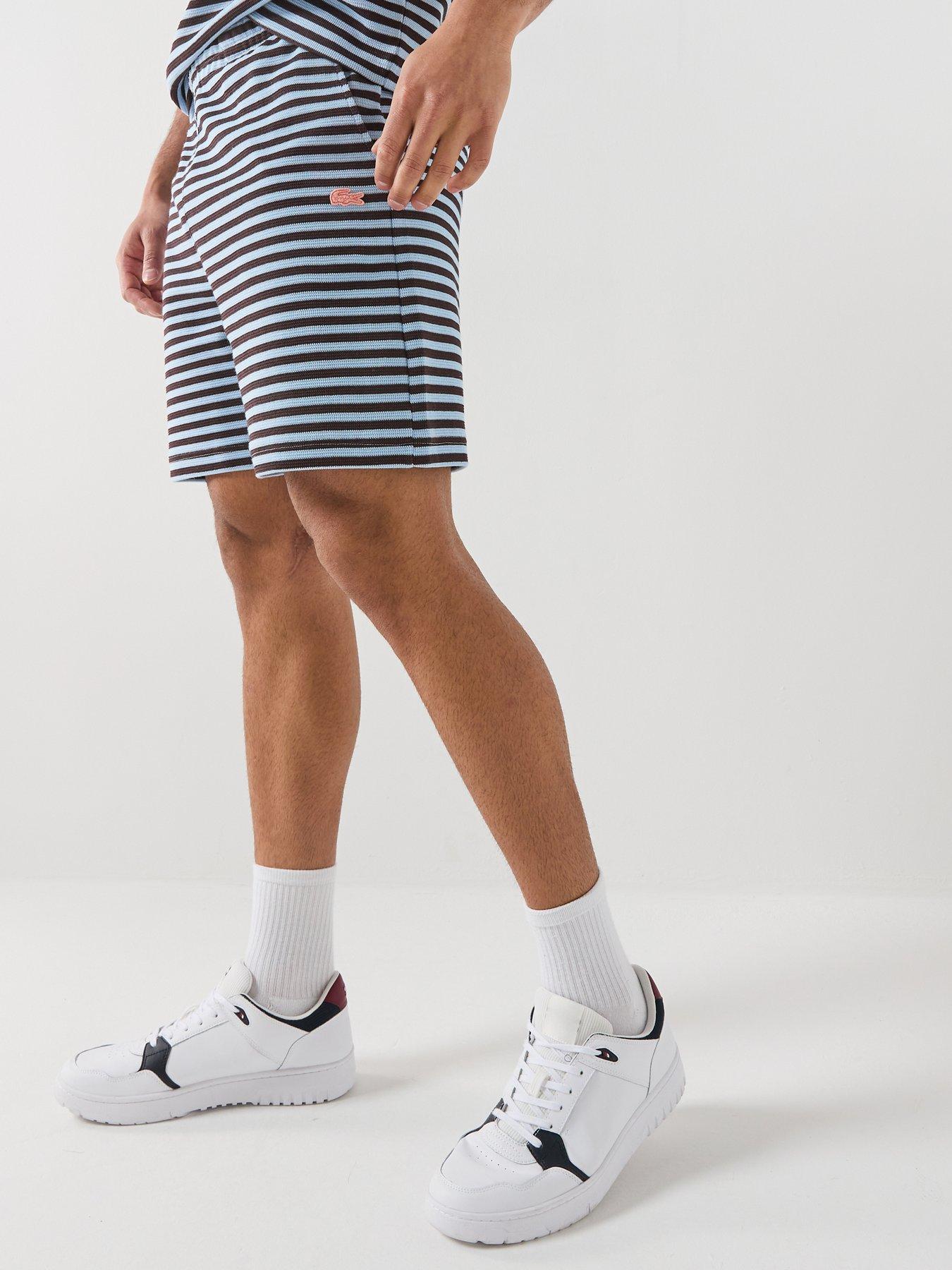 Lacoste Lacoste Regular Fit Striped Textured Jersey Shorts - Navy