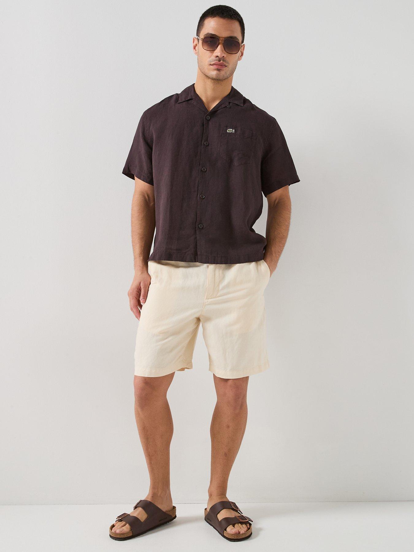 Image 3 of 5 of Lacoste Regular Fit Linen Shorts - Cream