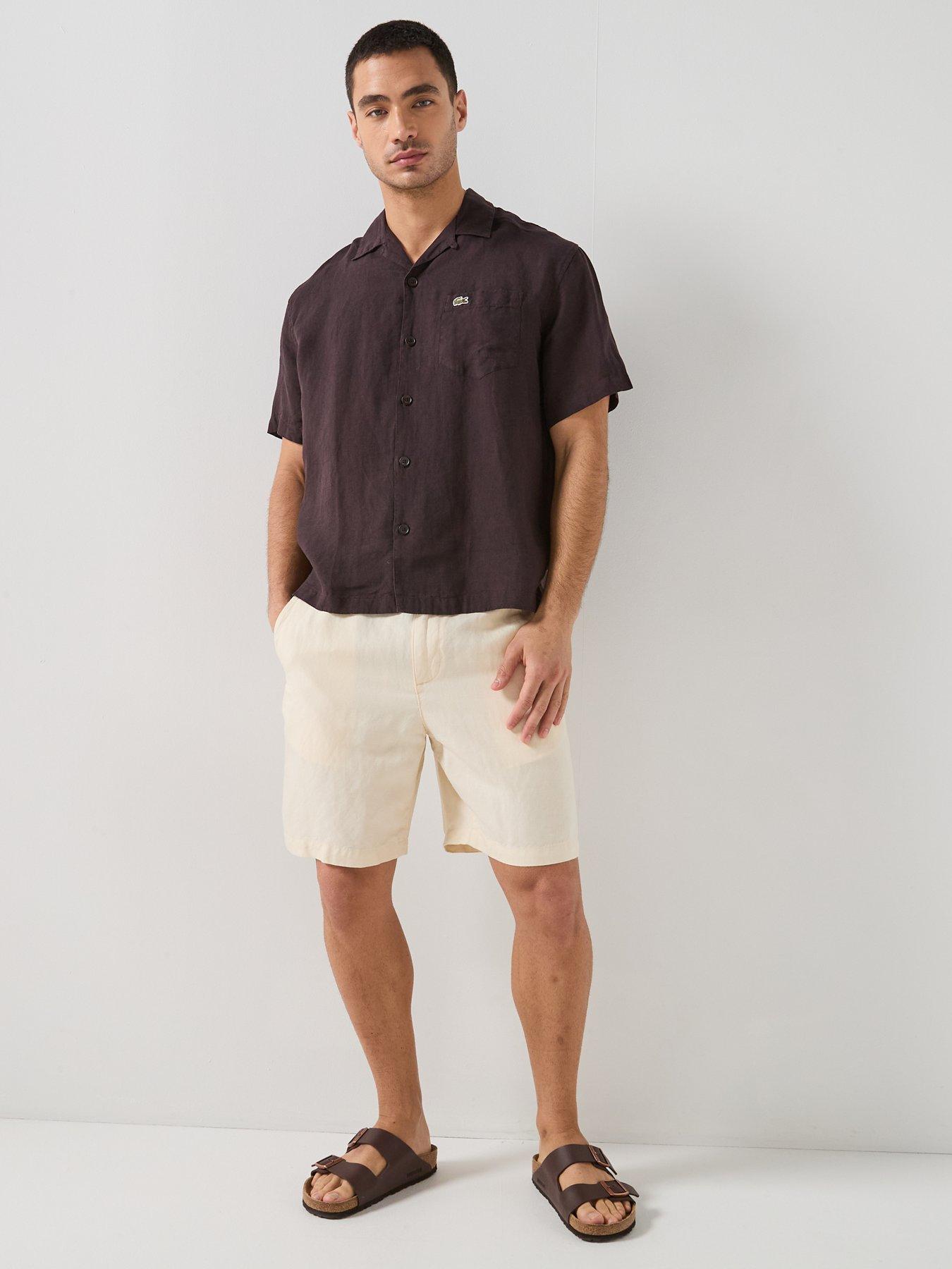 Image 5 of 5 of Lacoste Regular Fit Linen Shorts - Cream