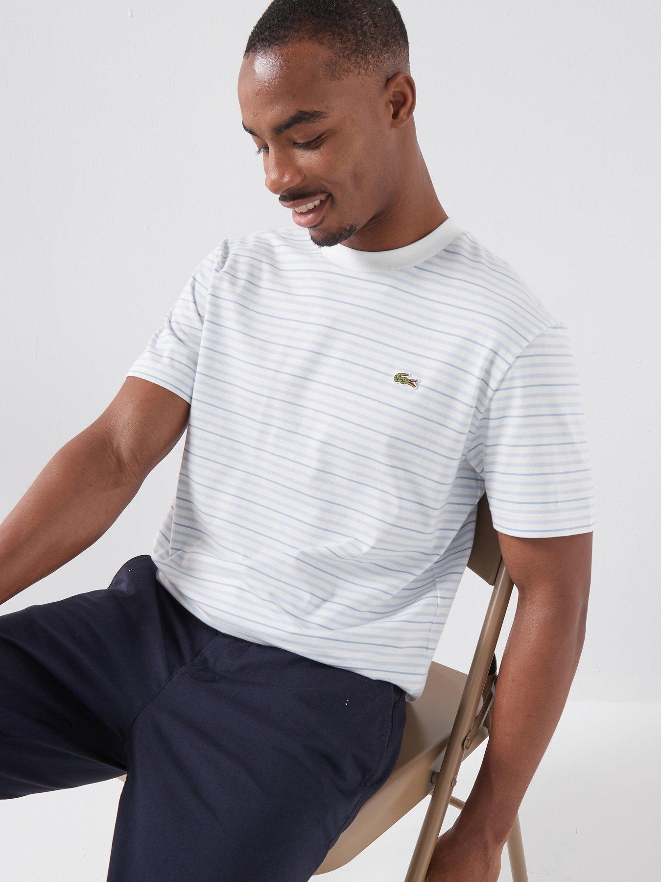 Lacoste Lacoste Classic Fit Striped Cotton T-shirt- Blue