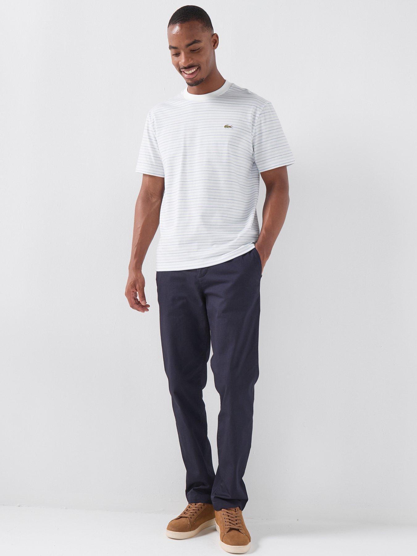 Image 3 of 5 of Lacoste Classic Fit Striped Cotton T-Shirt - Blue