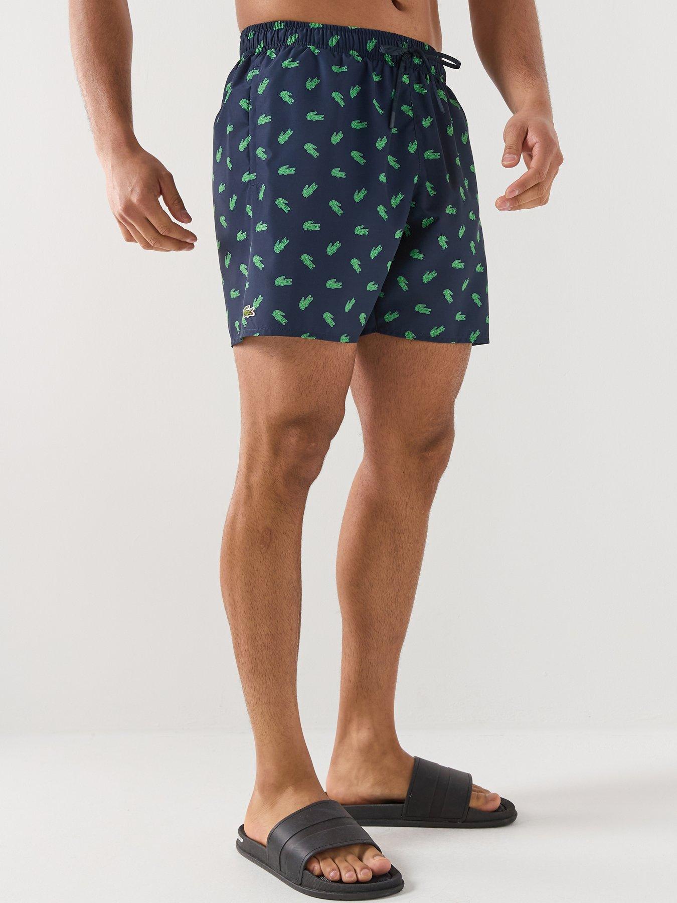 Image 1 of 4 of Lacoste Mid Length Crocodile Print Swim Trunks - Navy