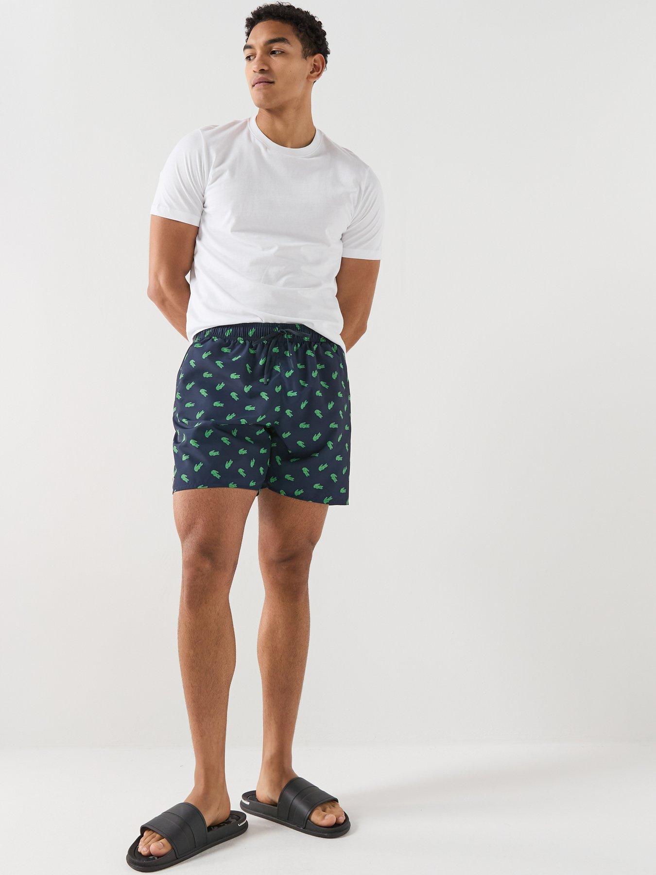 Image 3 of 4 of Lacoste Mid Length Crocodile Print Swim Trunks - Navy