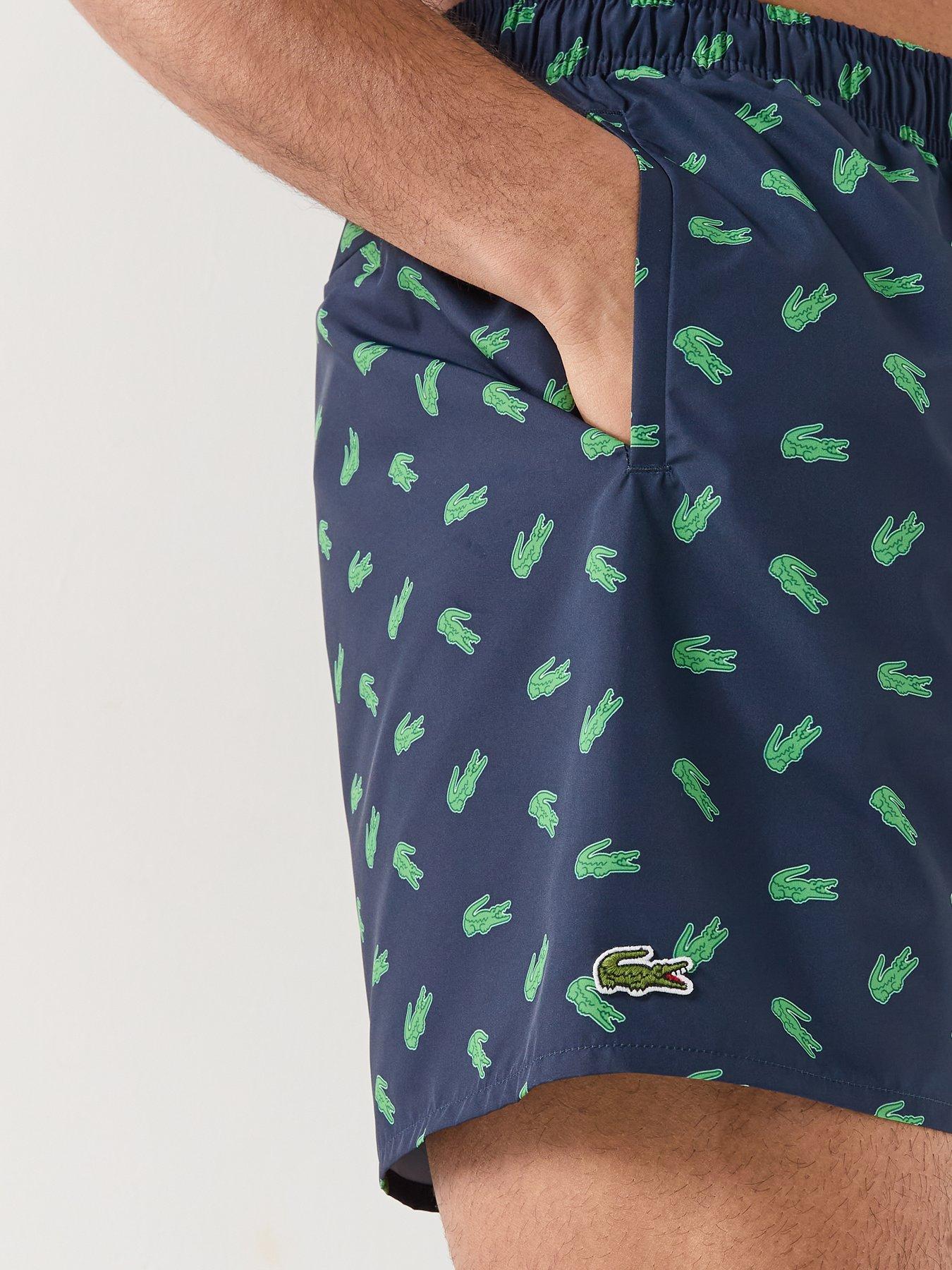Image 4 of 4 of Lacoste Mid Length Crocodile Print Swim Trunks - Navy