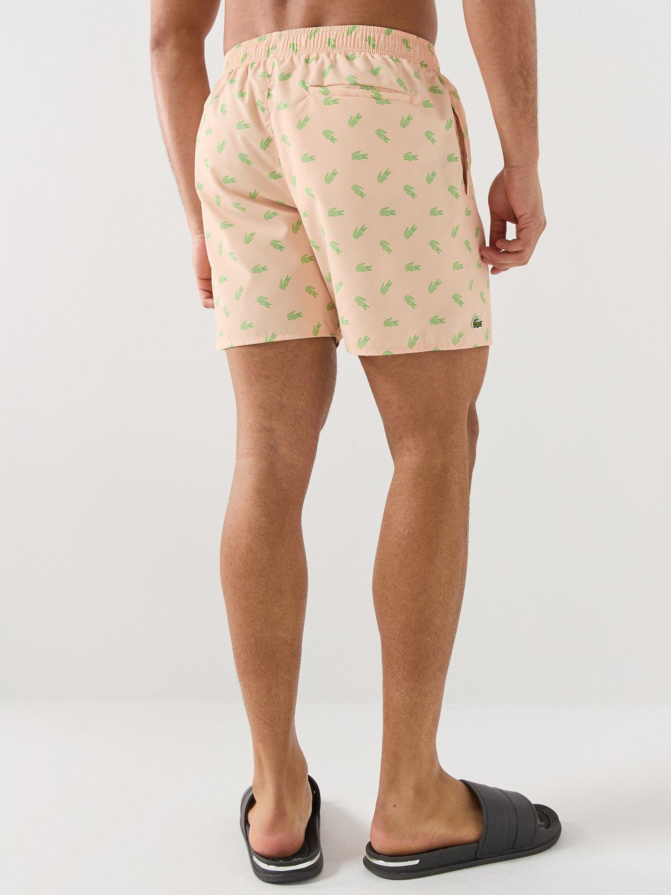 Image 2 of 4 of Lacoste Mid Length Crocodile Print Swim Trunks - Orange
