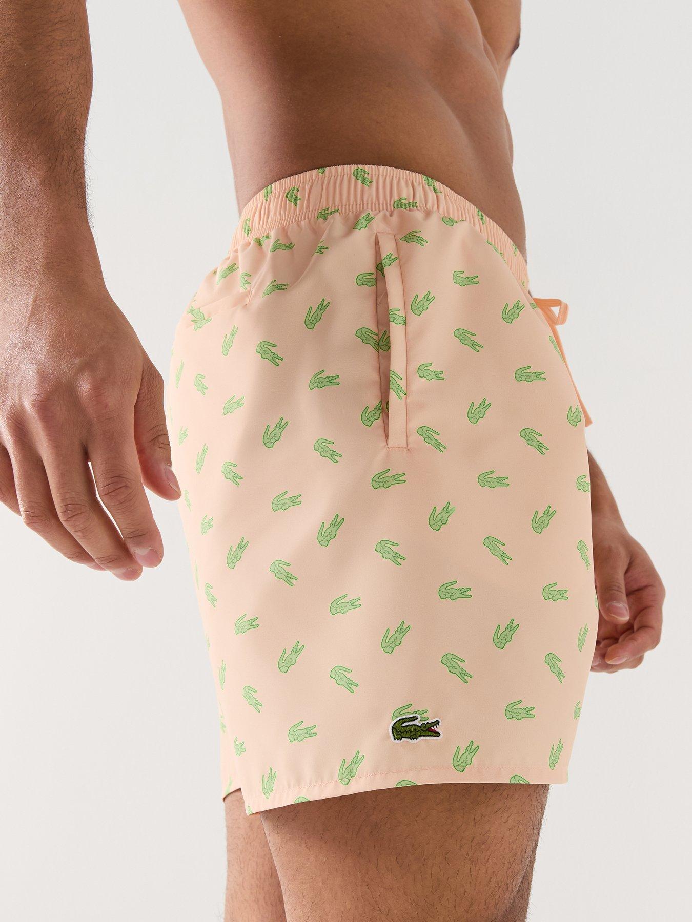 Image 4 of 4 of Lacoste Mid Length Crocodile Print Swim Trunks - Orange