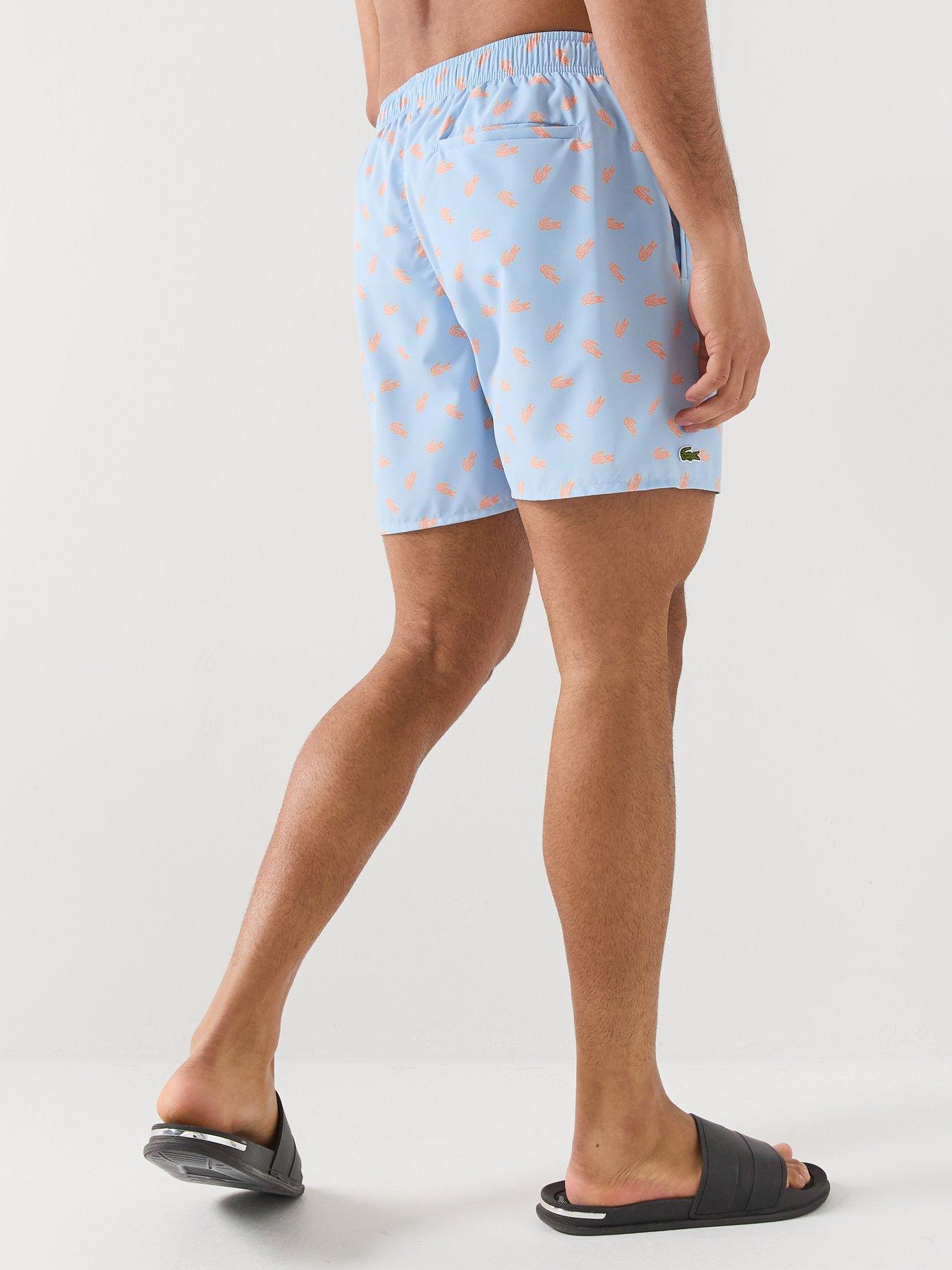 Image 2 of 4 of Lacoste Mid Length Crocodile Print Swim Trunks - Blue