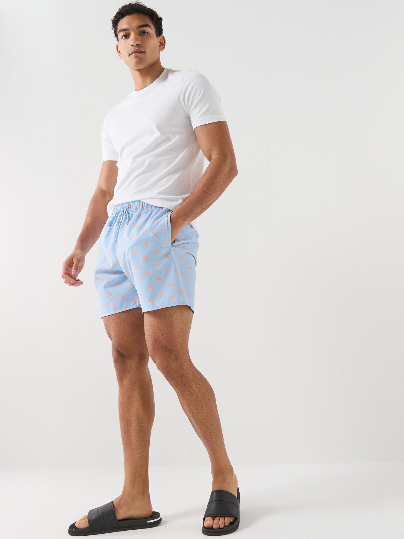 Image 3 of 4 of Lacoste Mid Length Crocodile Print Swim Trunks - Blue
