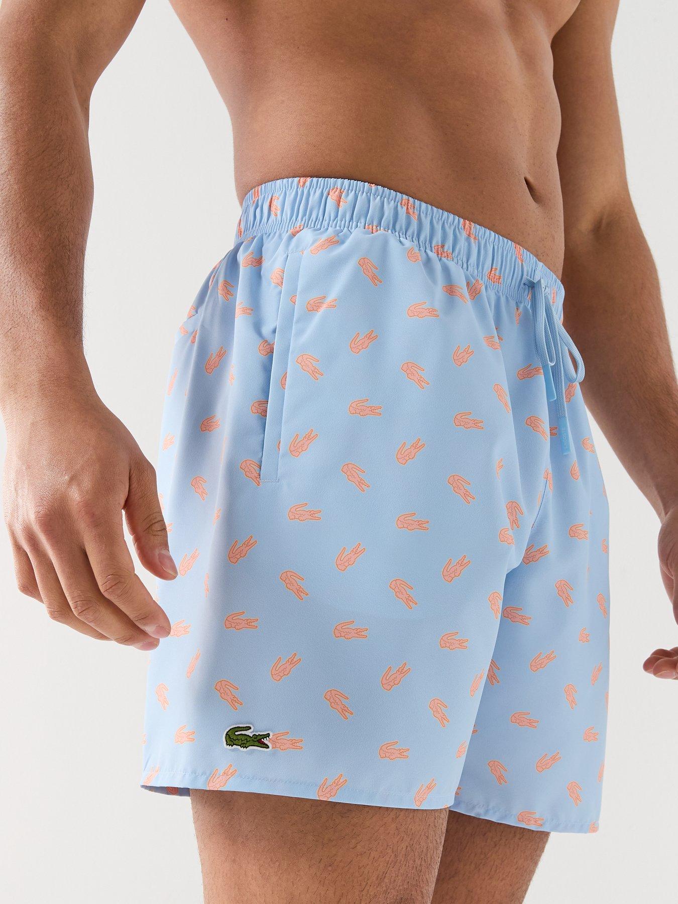 Image 4 of 4 of Lacoste Mid Length Crocodile Print Swim Trunks - Blue