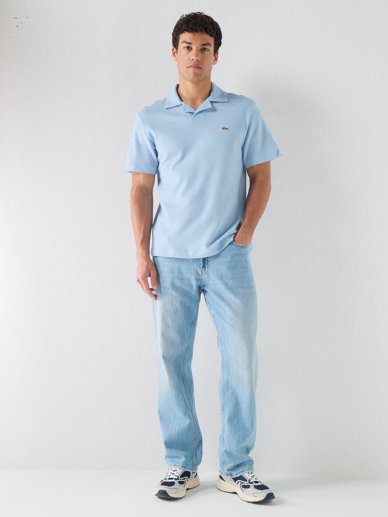 Image 3 of 6 of Lacoste Classic Fit Open Neck Polo Shirt &ndash; Blue