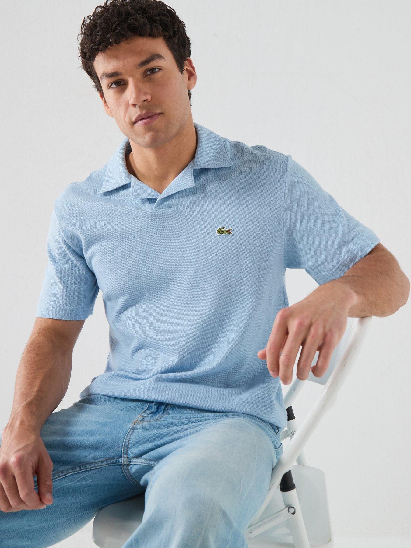 Image 4 of 6 of Lacoste Classic Fit Open Neck Polo Shirt &ndash; Blue