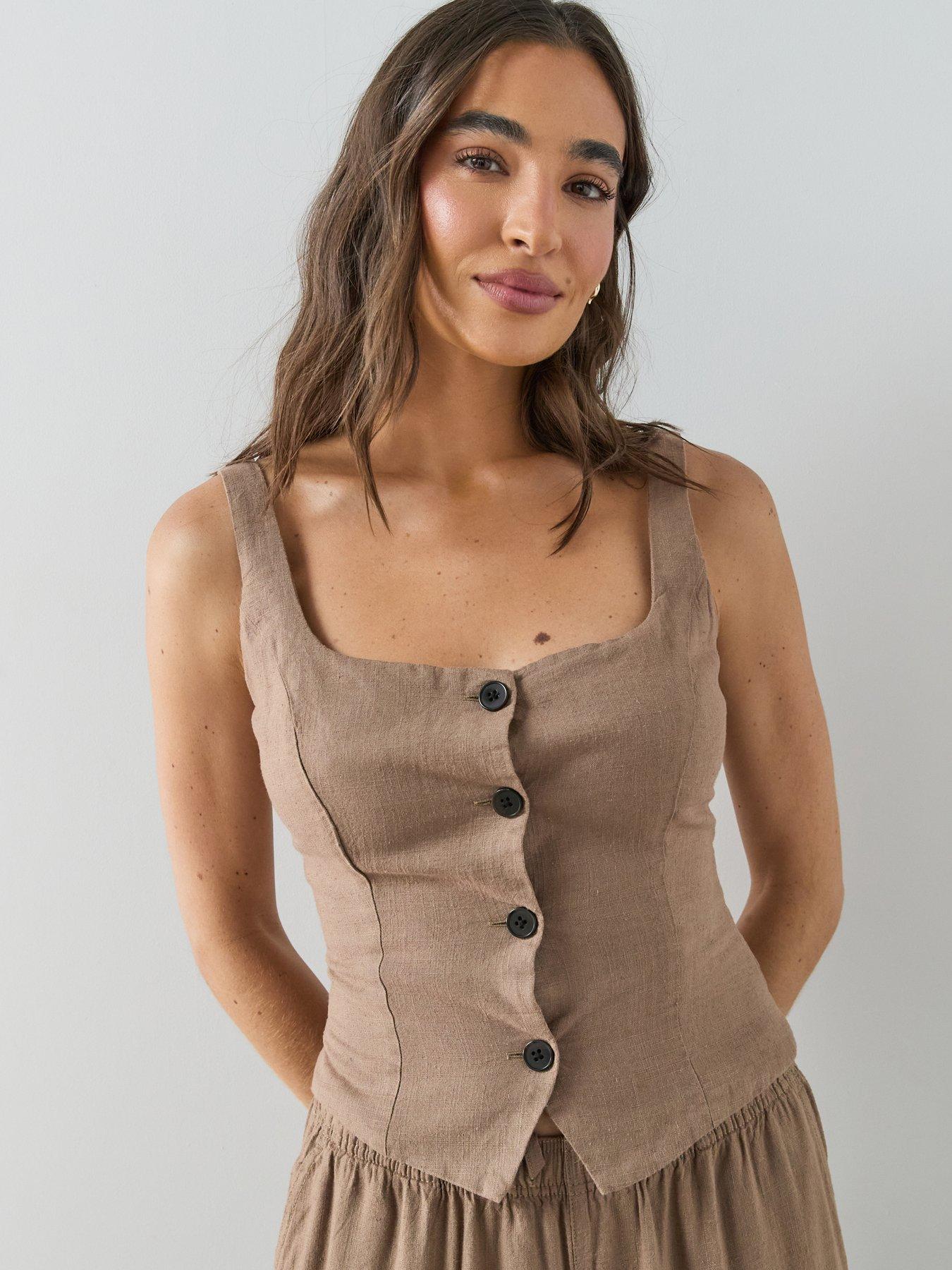 The Very Collection Soft Touch Button Detail Co-Ord Top - Brown