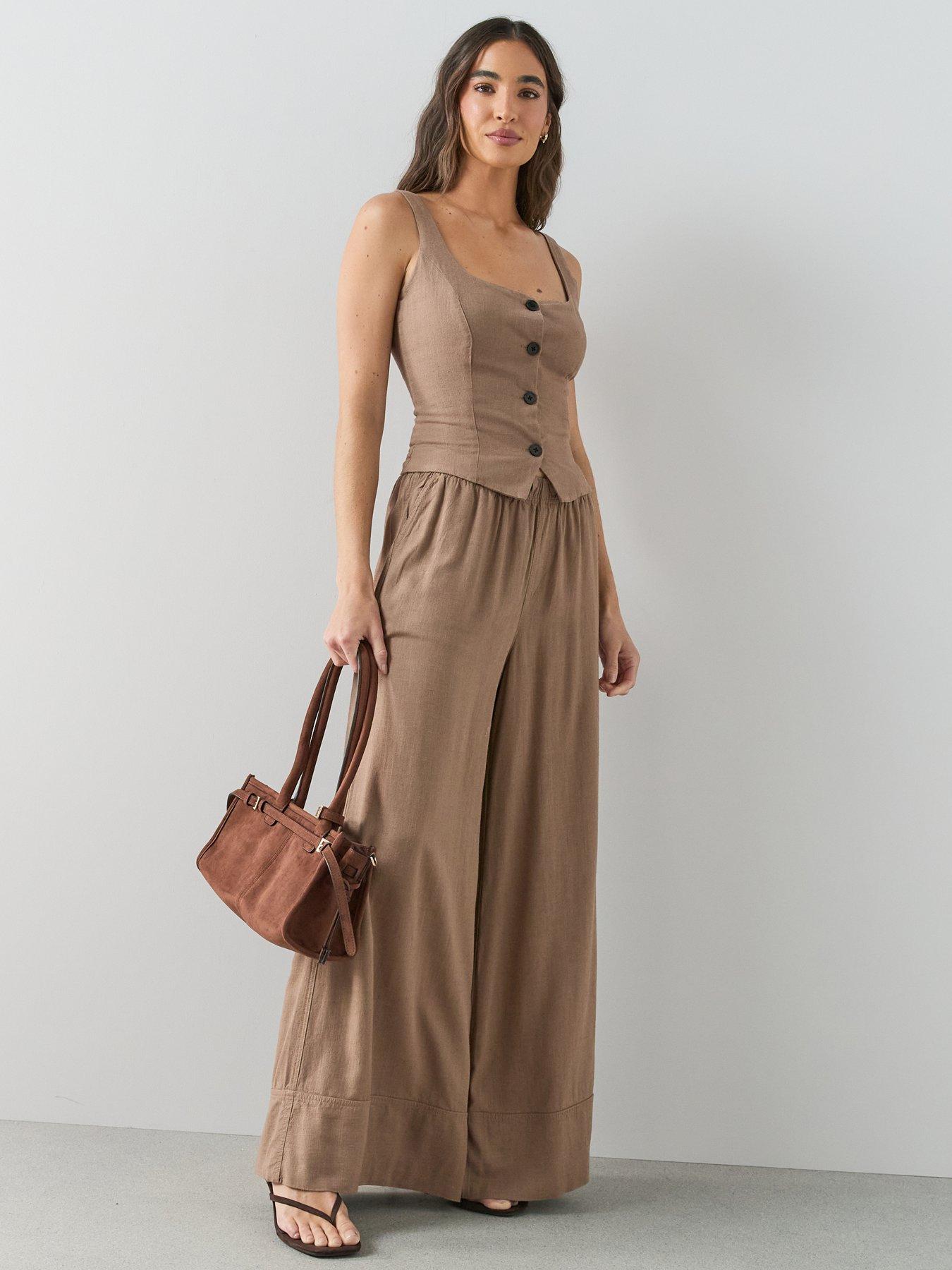 Image 3 of 6 of The Very Collection Soft Touch Button Detail Co-Ord Top - Brown