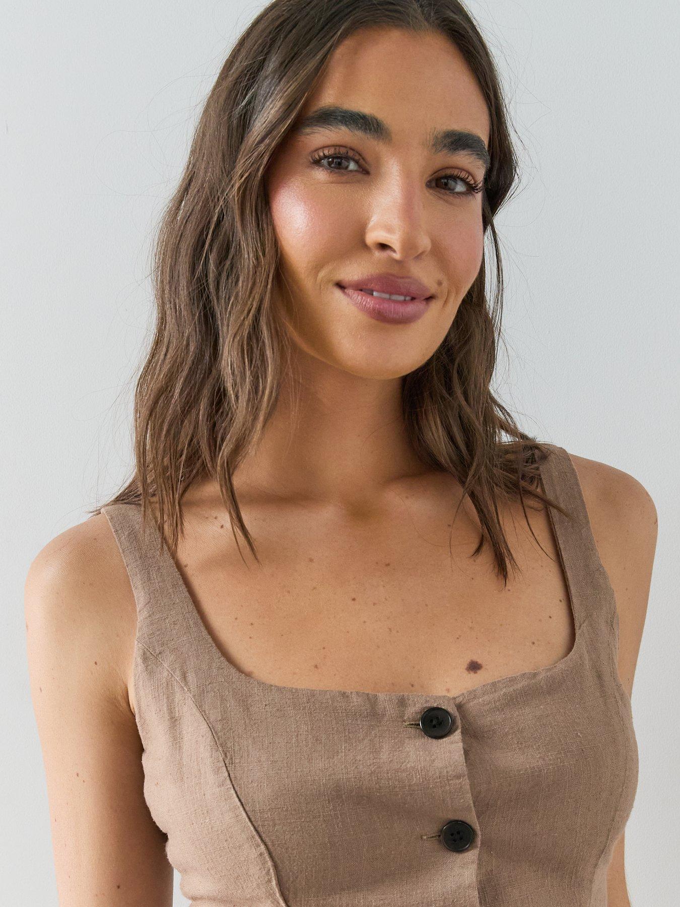 Image 5 of 6 of The Very Collection Soft Touch Button Detail Co-Ord Top - Brown