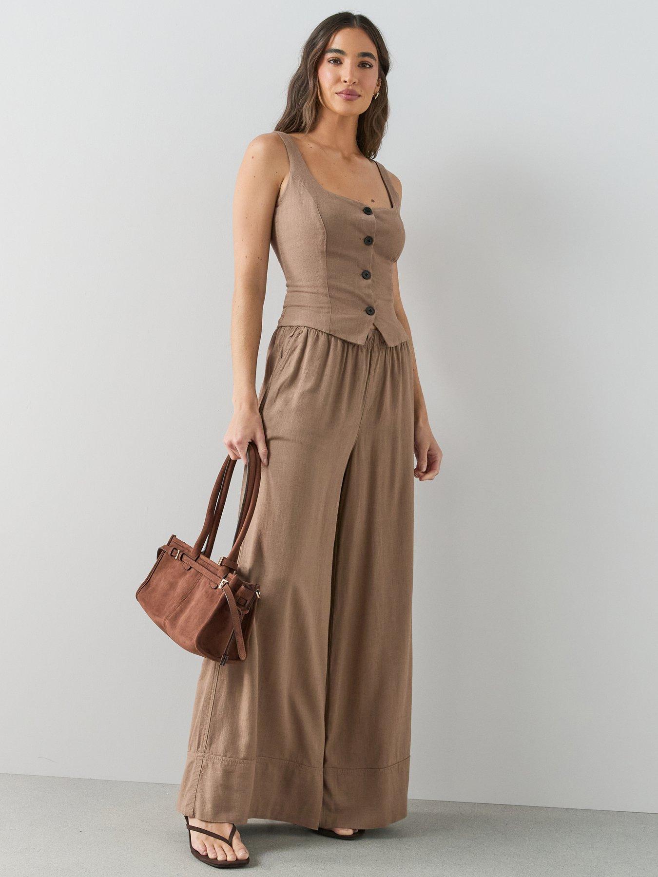 The Very Collection Soft Touch Wide Leg Co-Ord Trousers - Brown