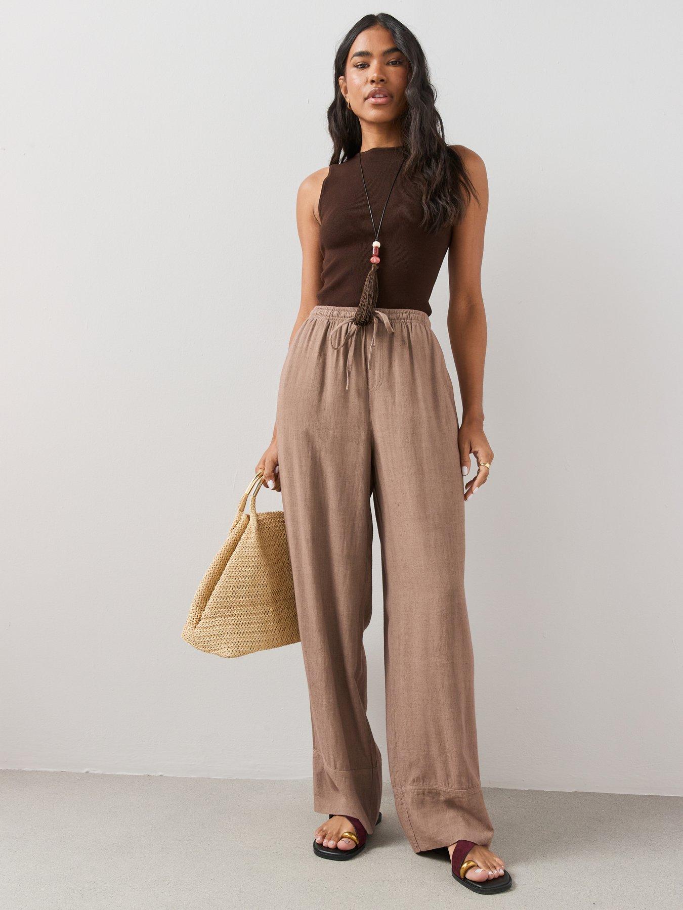 Image 1 of 6 of The Very Collection Soft Touch Wide Leg Co-Ord Trousers - Brown