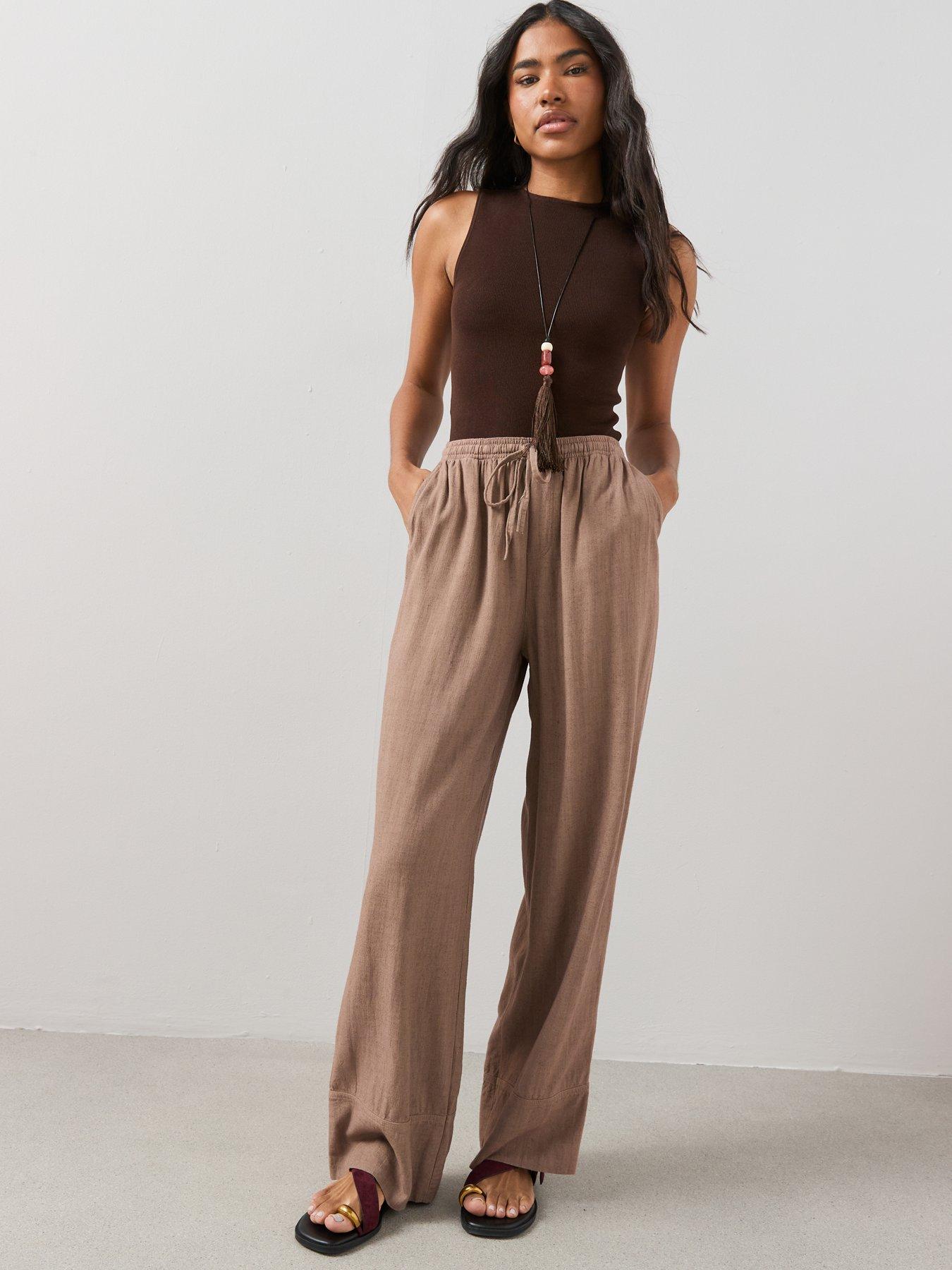 Image 3 of 6 of The Very Collection Soft Touch Wide Leg Co-Ord Trousers - Brown