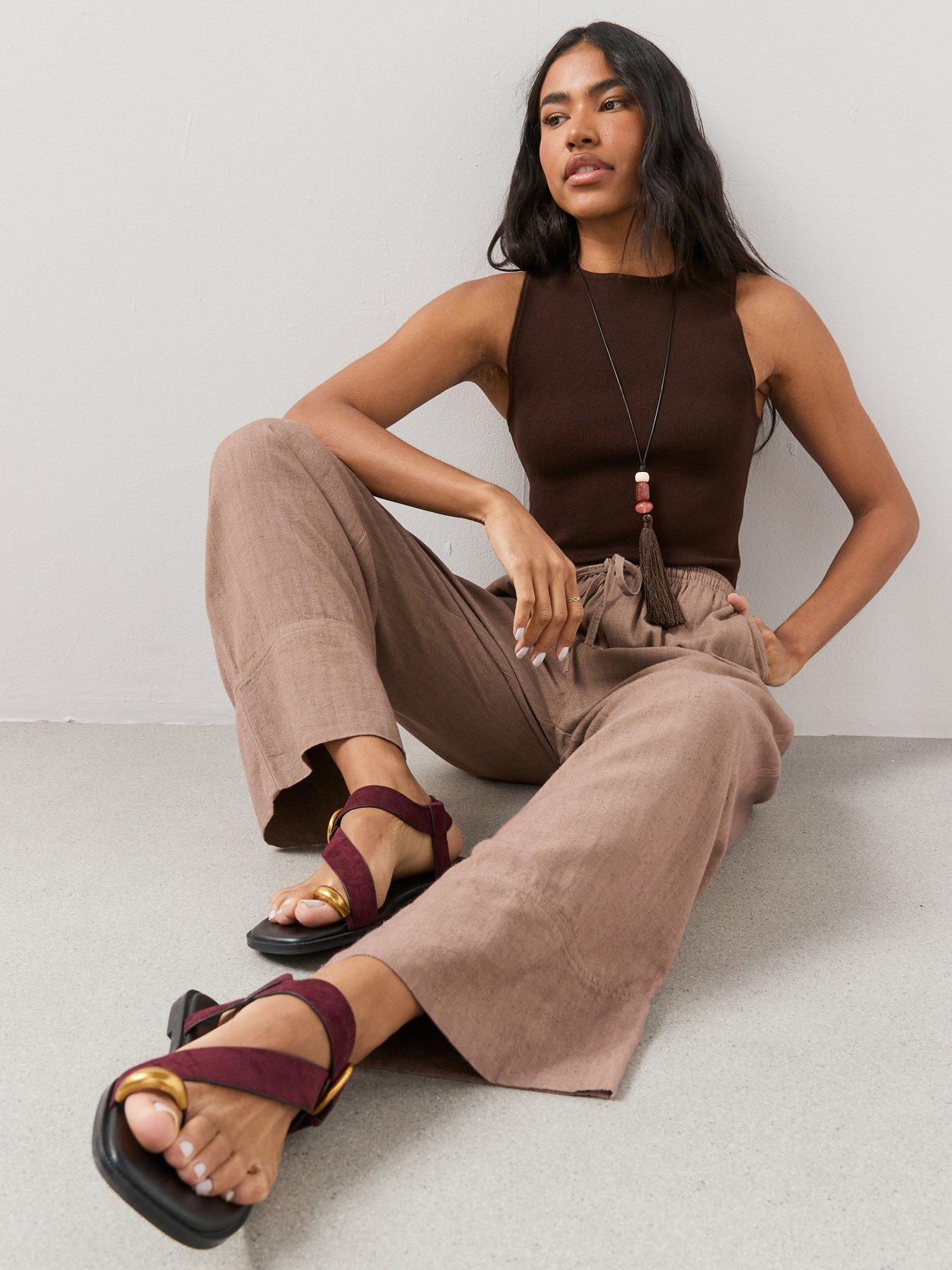 Image 4 of 6 of The Very Collection Soft Touch Wide Leg Co-Ord Trousers - Brown