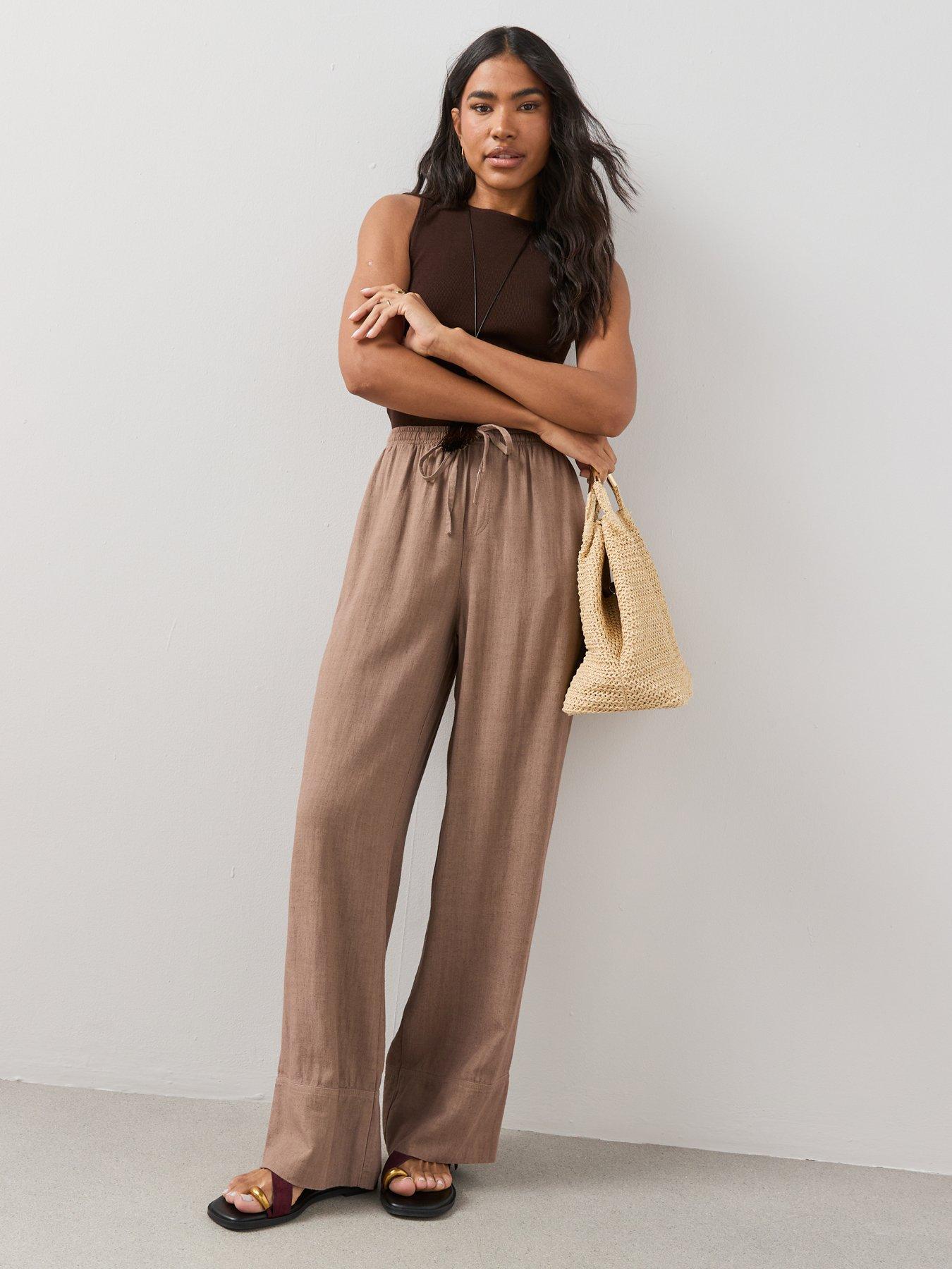 Image 6 of 6 of The Very Collection Soft Touch Wide Leg Co-Ord Trousers - Brown