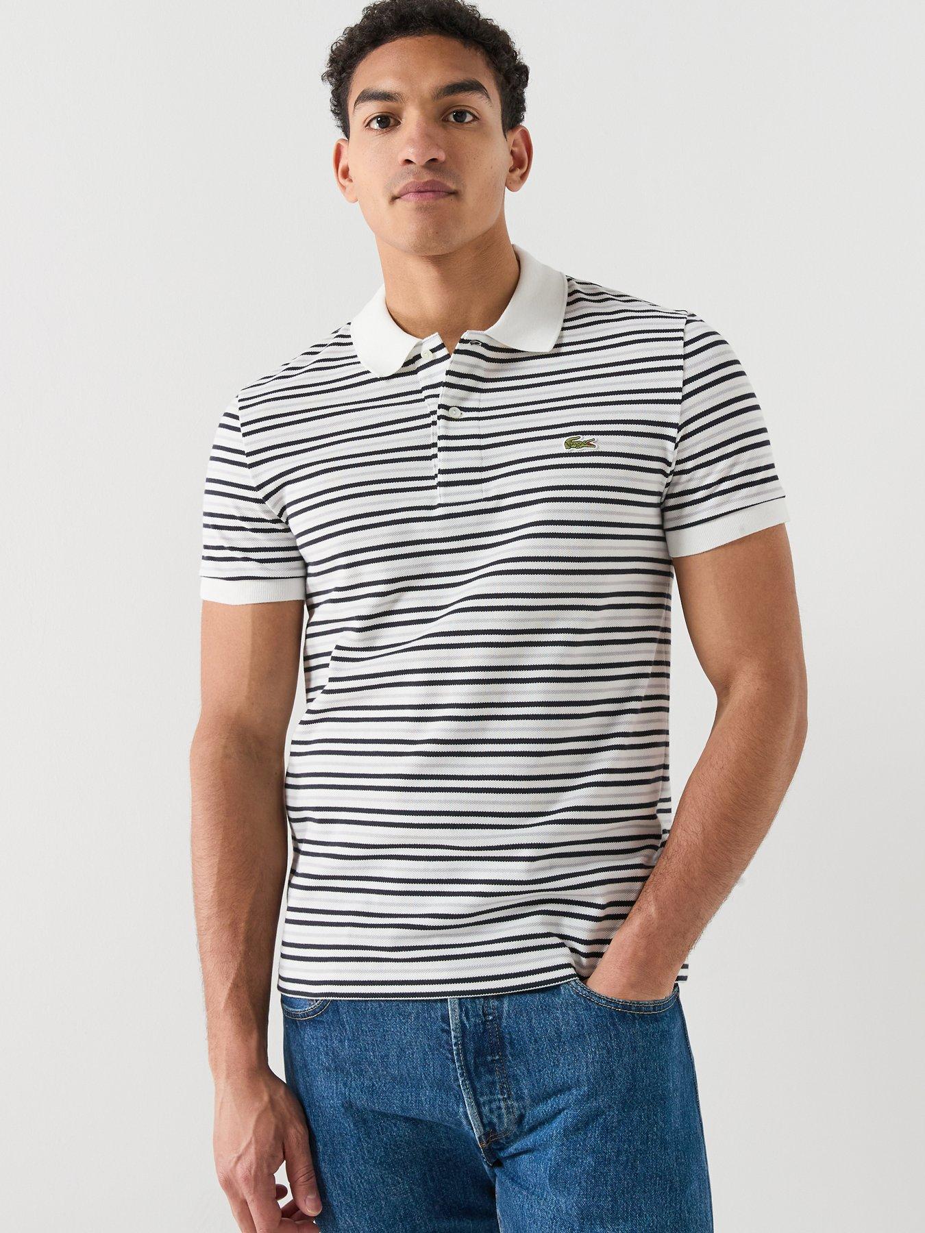 Lacoste Regular Fit Striped Mini-Pique Polo Shirt - White