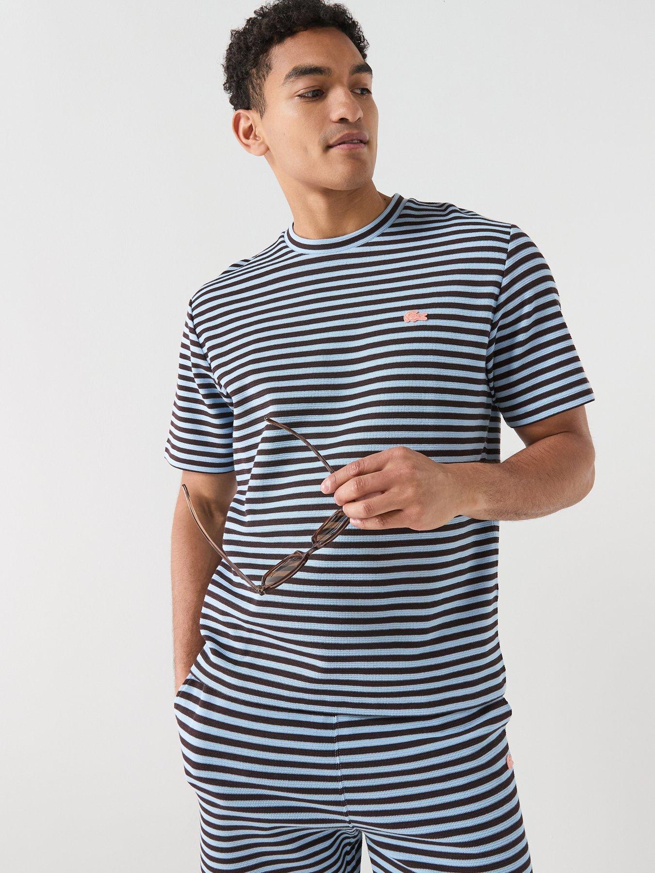 Lacoste Classic Fit Striped Textured Jersey T-Shirt - Navy