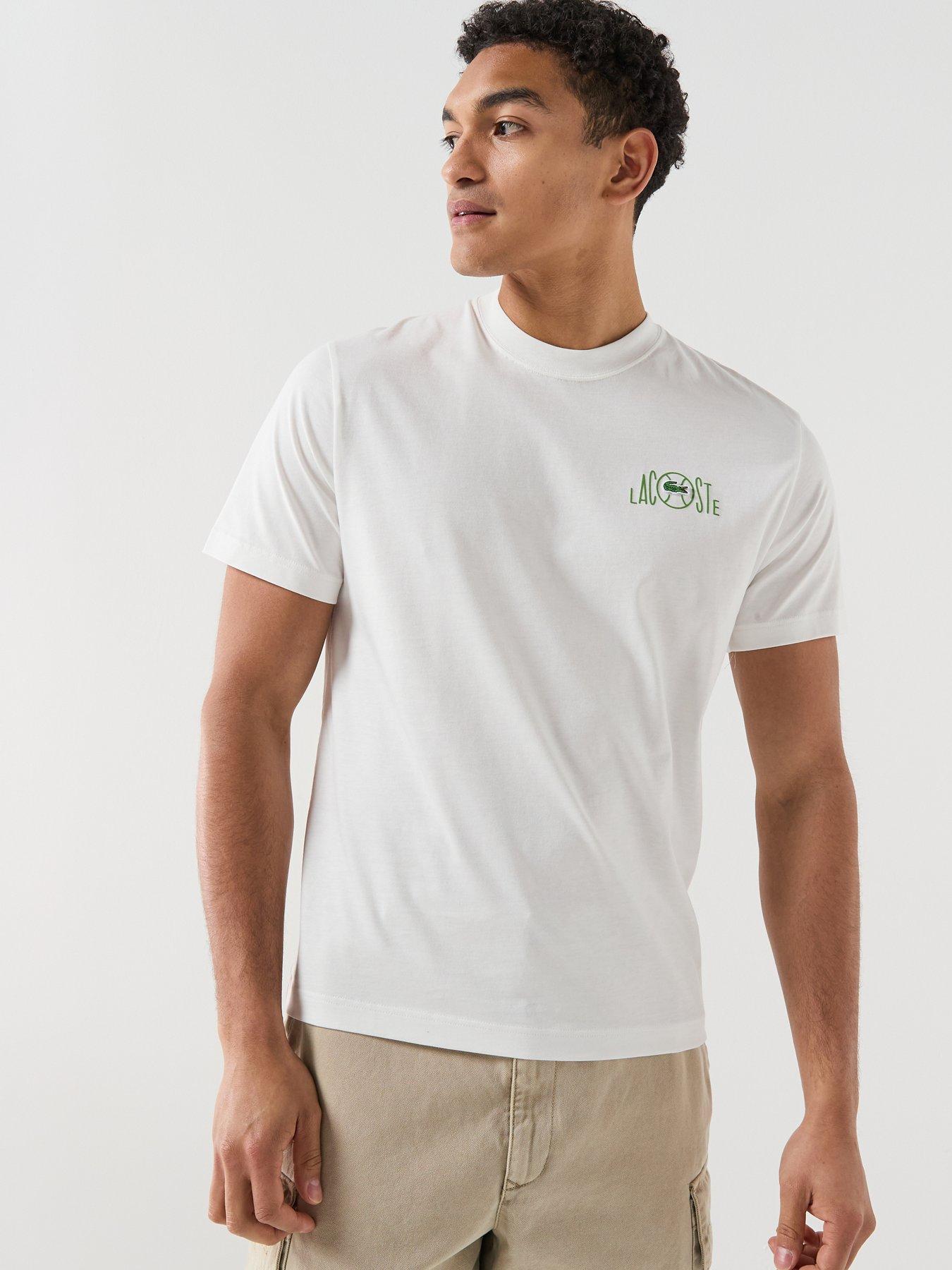 Image 2 of 6 of Lacoste Classic Fit Back Print Tennis Court Cotton T-Shirt&nbsp;- White