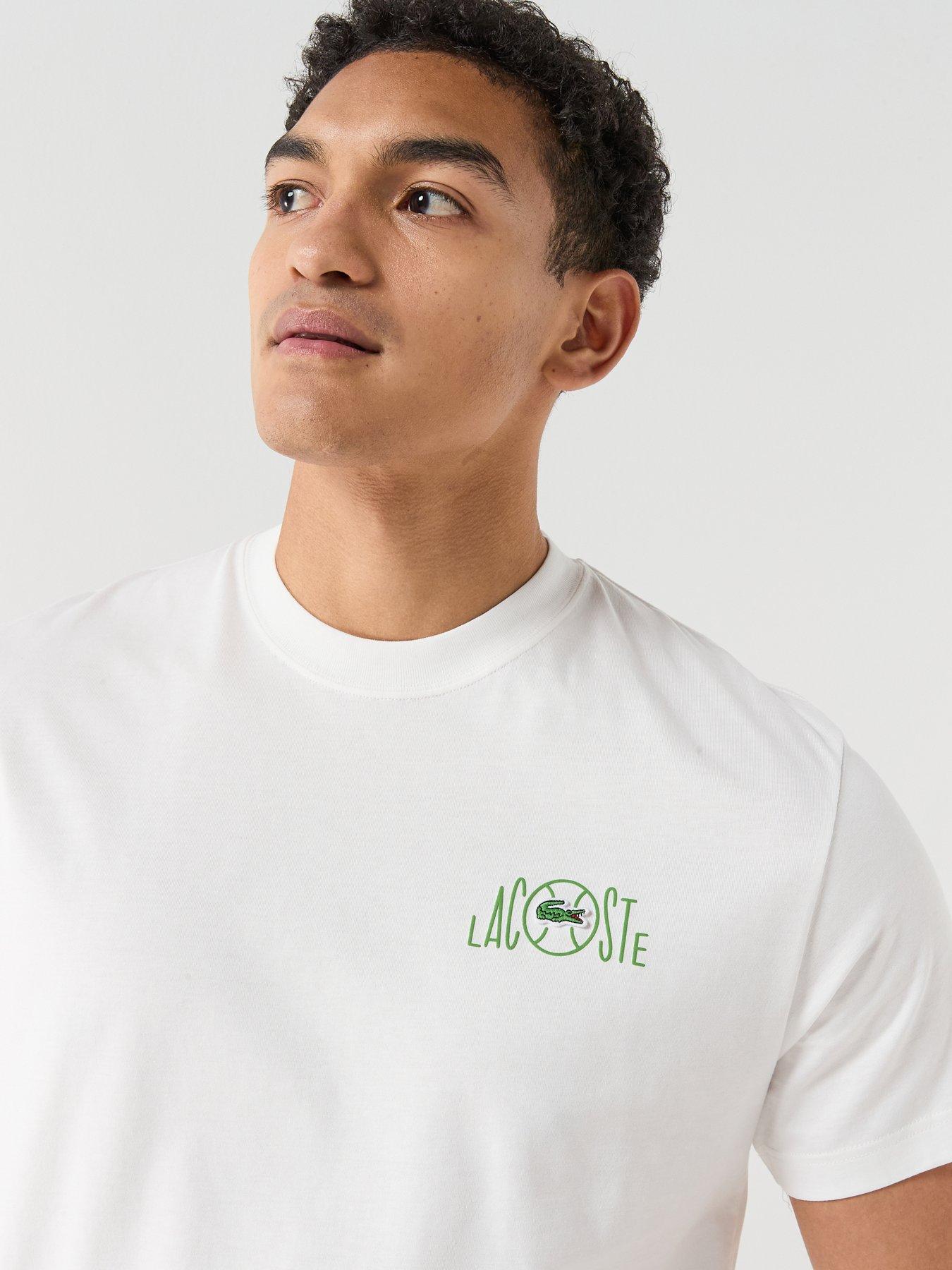 Image 4 of 6 of Lacoste Classic Fit Back Print Tennis Court Cotton T-Shirt&nbsp;- White