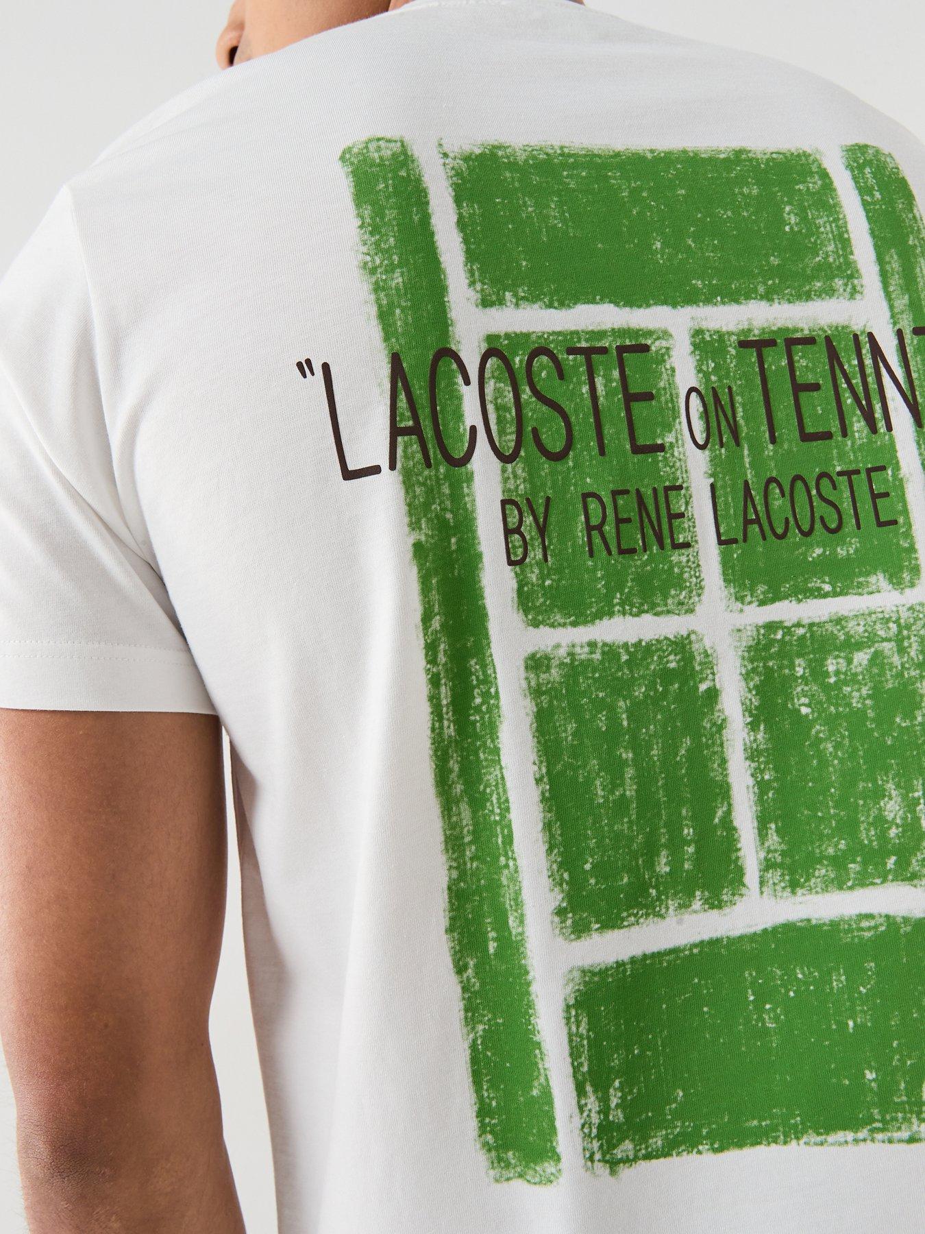 Image 5 of 6 of Lacoste Classic Fit Back Print Tennis Court Cotton T-Shirt&nbsp;- White