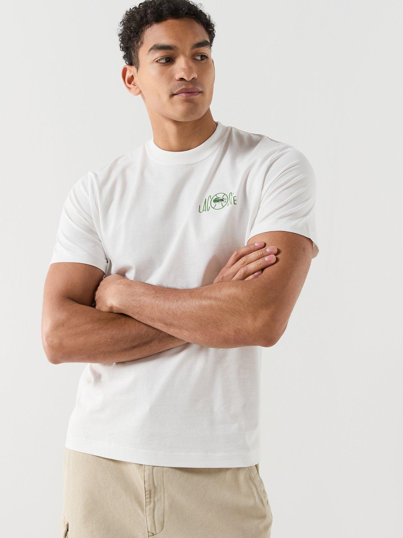 Image 6 of 6 of Lacoste Classic Fit Back Print Tennis Court Cotton T-Shirt&nbsp;- White