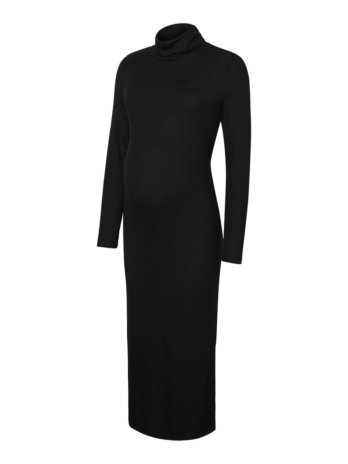  image of mamalicious-mllevy-long-sleeve-roll-neck-maternity-midi-dress-black