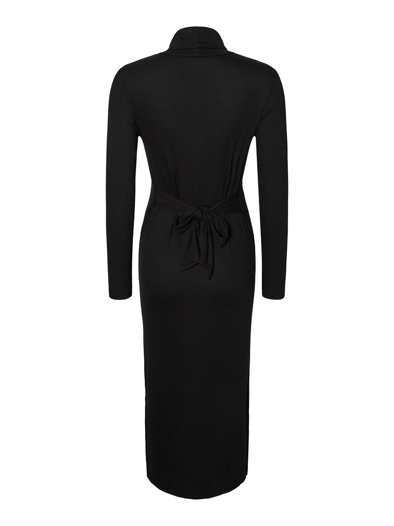 stillFront image of mamalicious-mllevy-long-sleeve-roll-neck-maternity-midi-dress-black