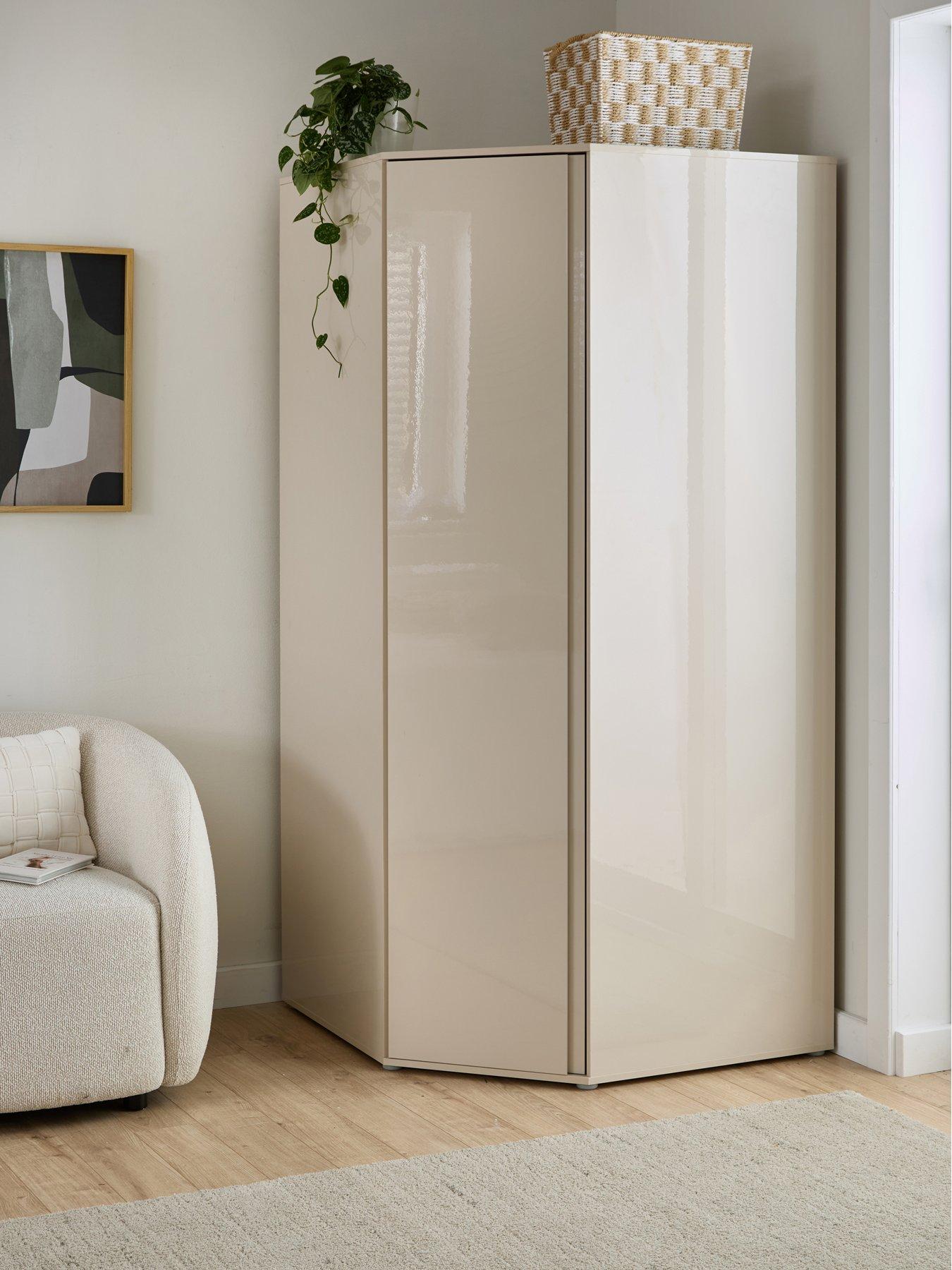 front image of very-home-layton-gloss-corner-wardrobe-oatmeal
