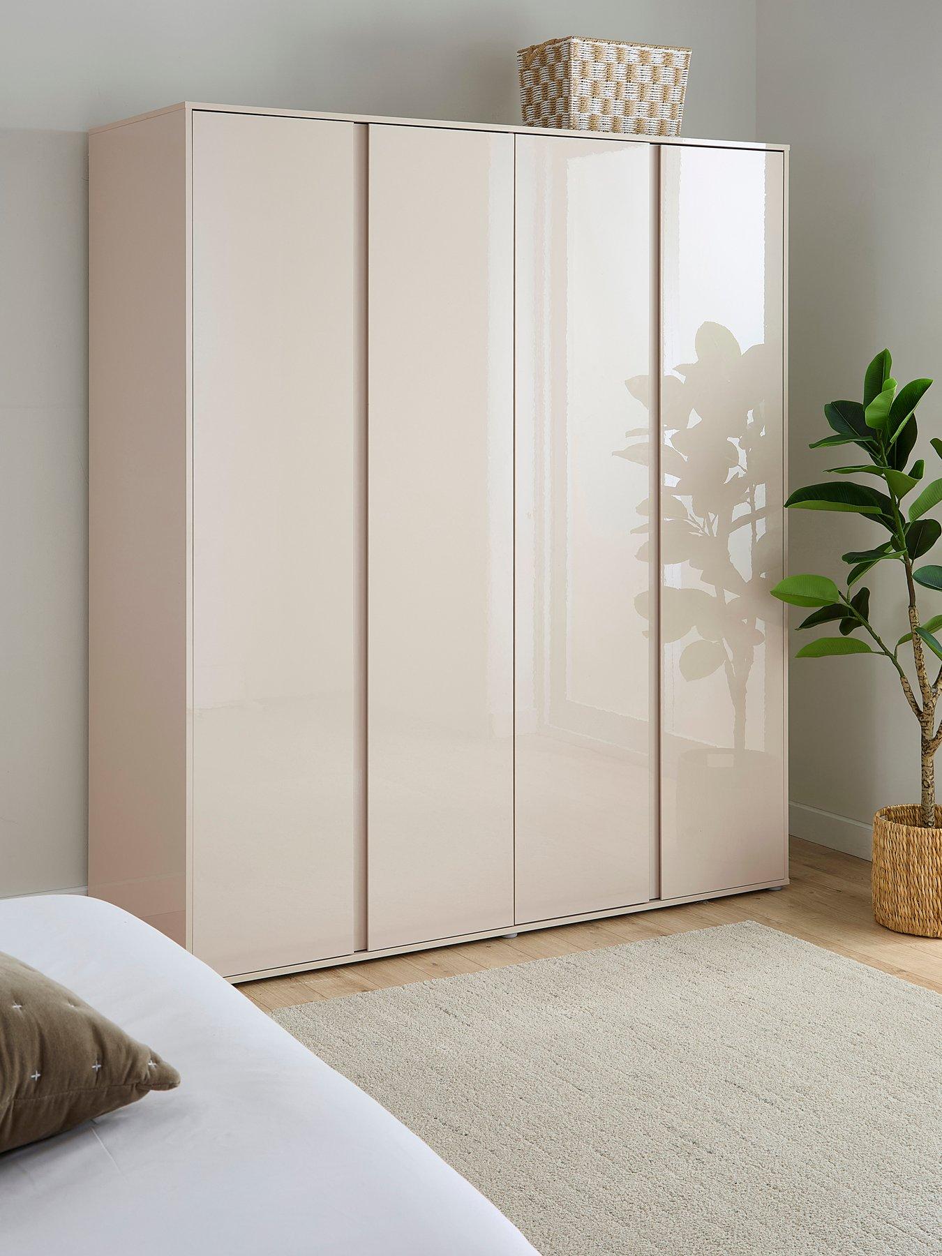 The Very Collection Layton Gloss 4 Door Wardrobe with 3 Internal Drawers - Oatmeal - FSC® Certified