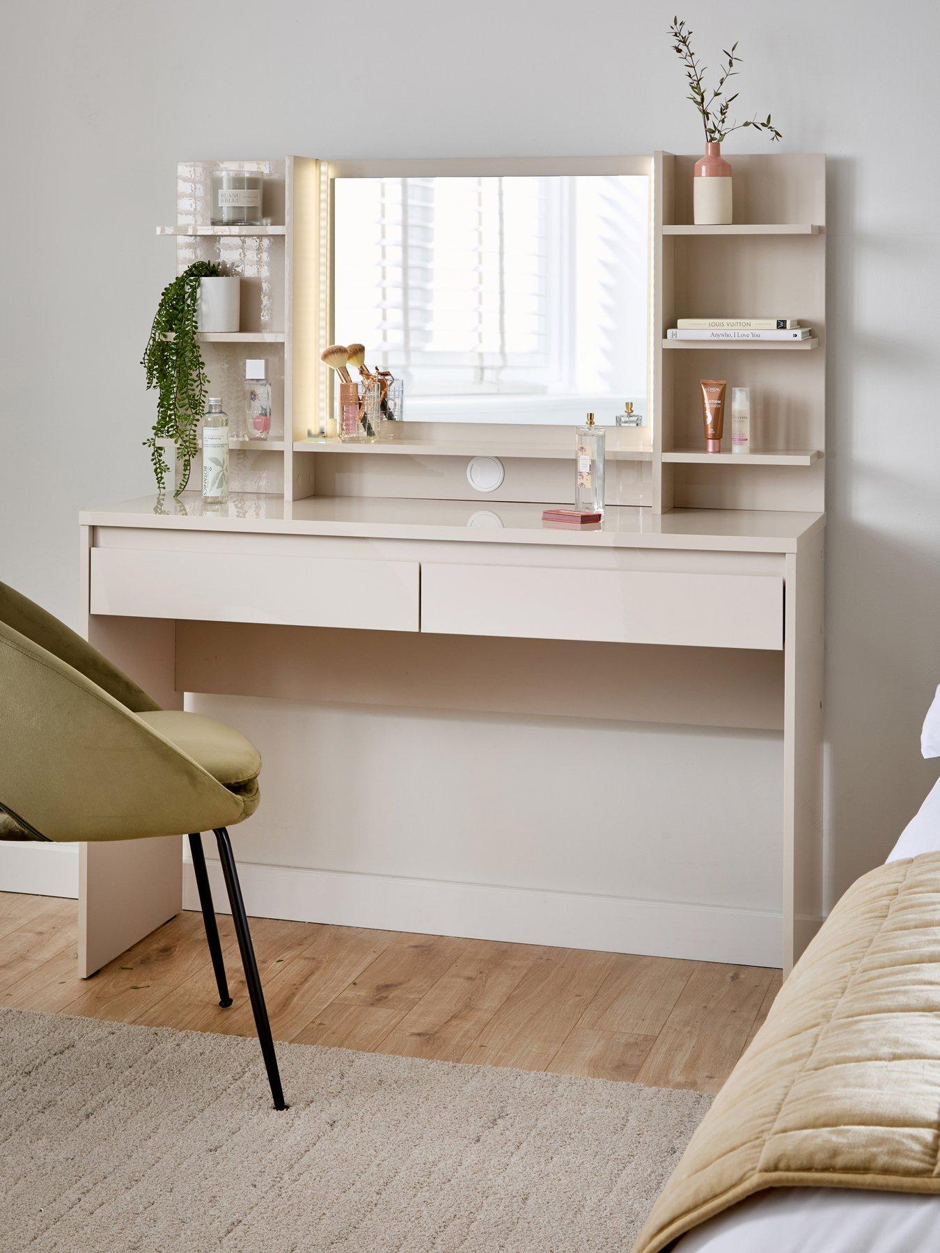 cream gloss dressing table The Very Collection Layton Lit Gloss Dressing Table with Mirror - Oatmeal -  FSC® Certified