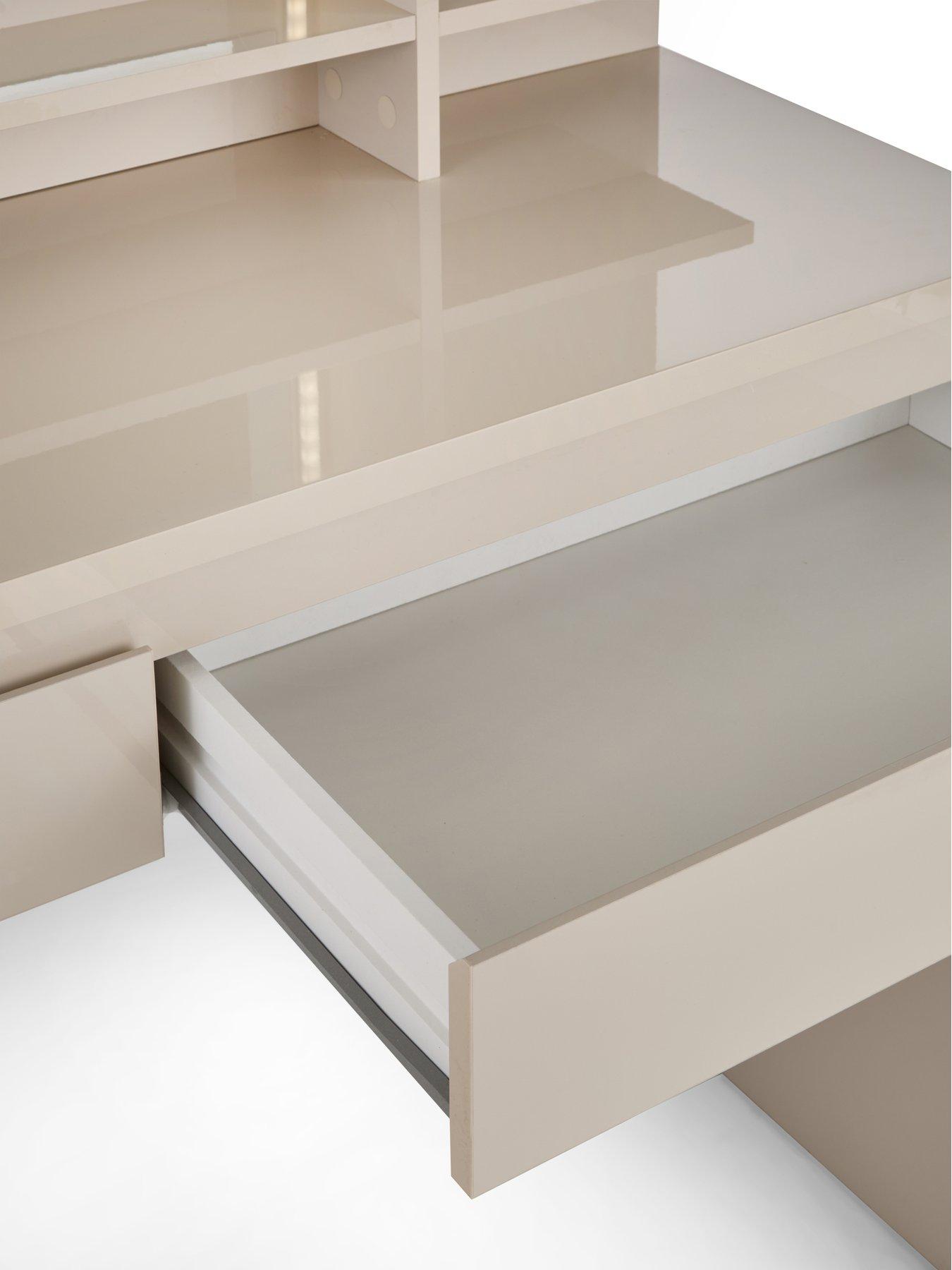 cream gloss dressing table Modern Cream White Vanity Desk with Three Storage Drawers, Versatile Makeup Table or Writing Desk for Bedroom and Home Office Use, Multipurpose